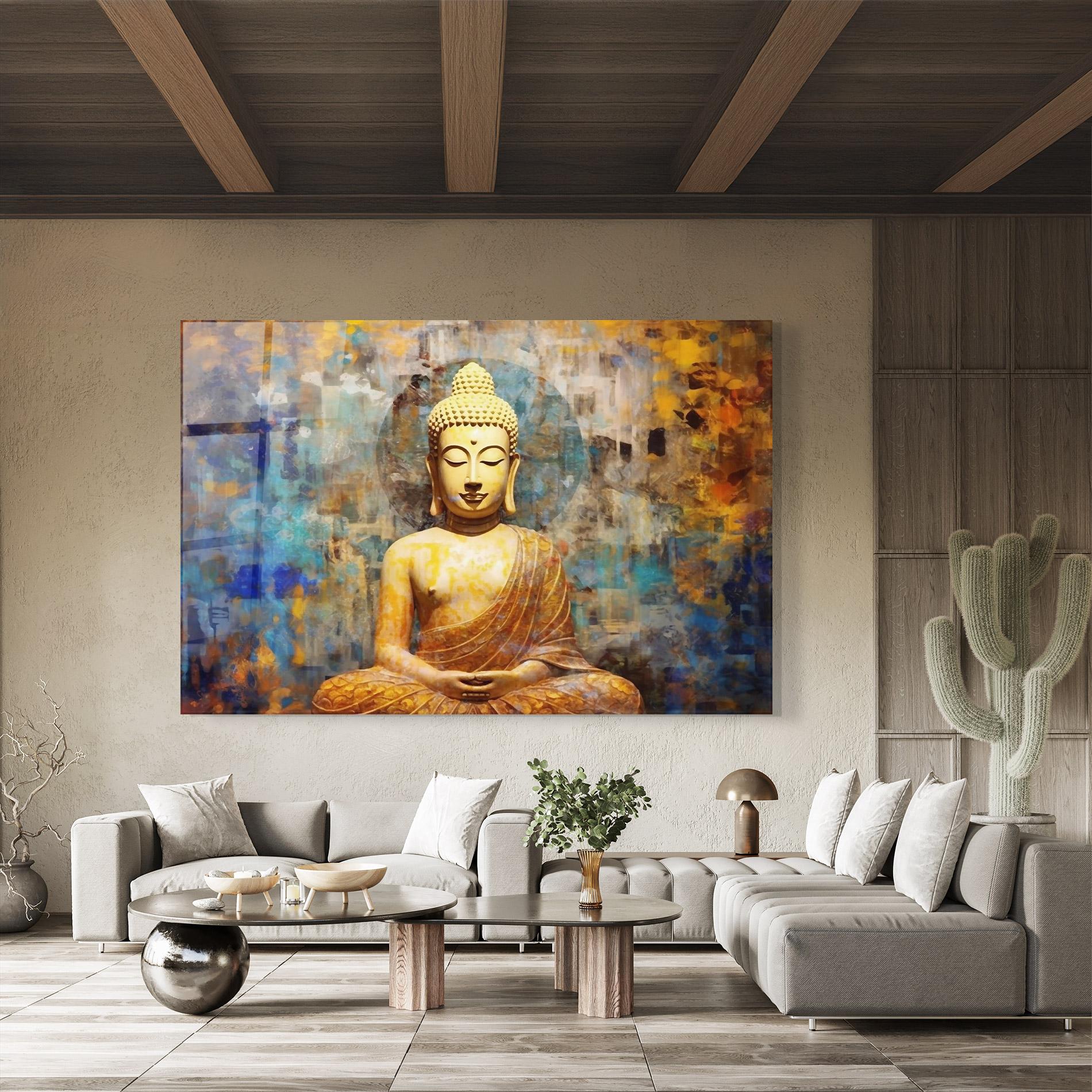Tablou Sticla Buddha Blue Gold mockup 8