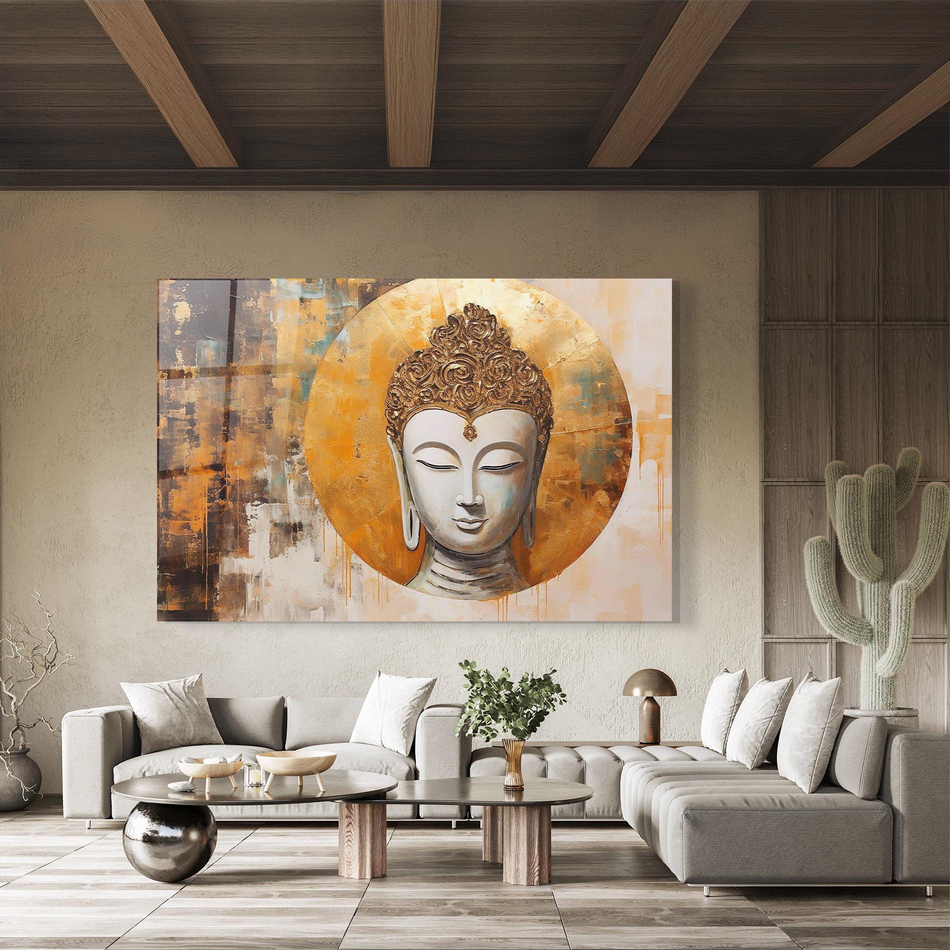Tablou Sticla Cream Circle Buddha mockup 8
