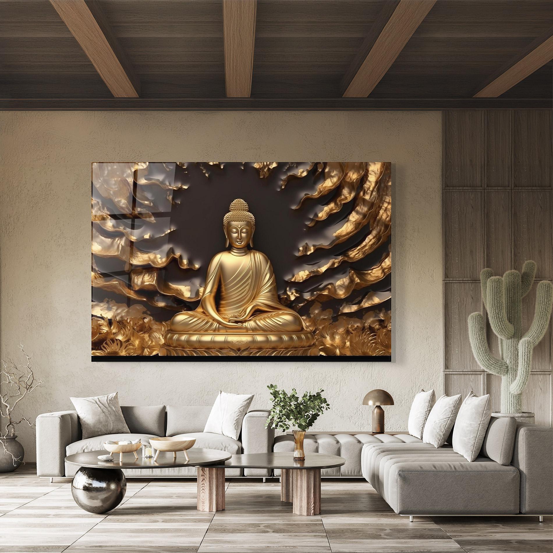 Tablou Sticla Gold 3d Buddha mockup 8
