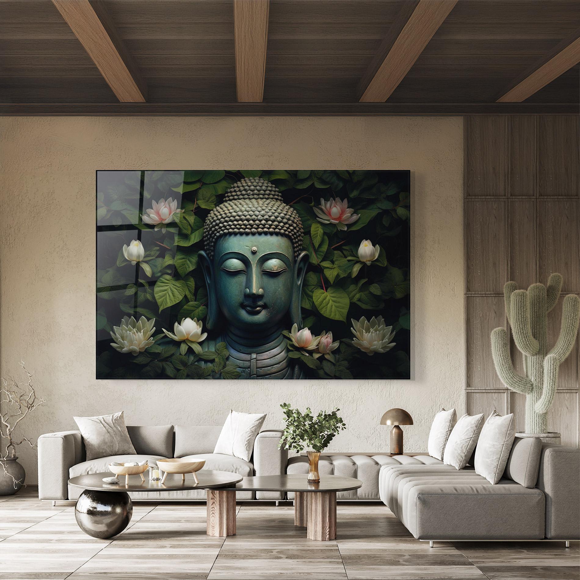 Tablou Sticla Green Statue Buddha mockup 8