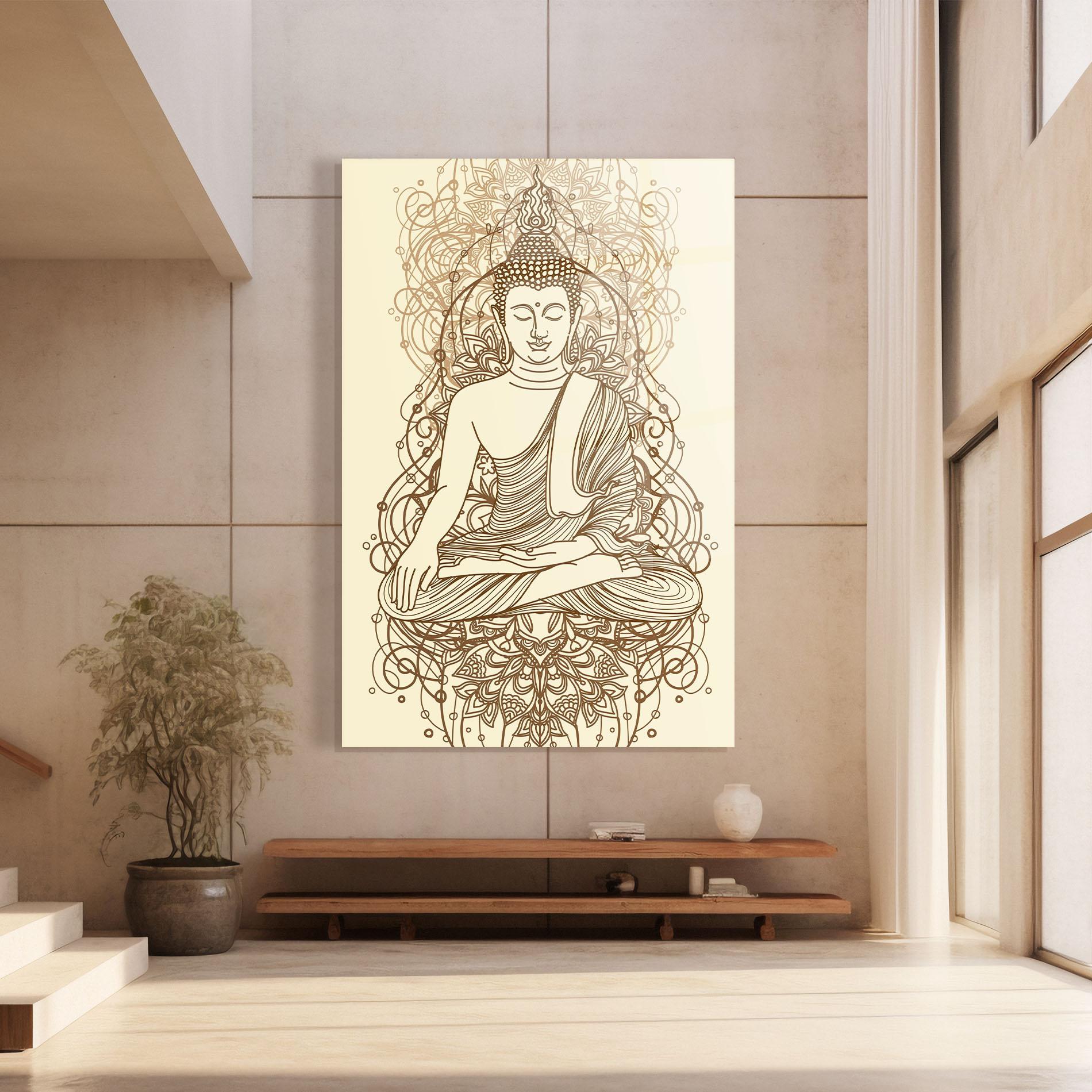 Tablou Sticla Brown Line Buddha mockup 8