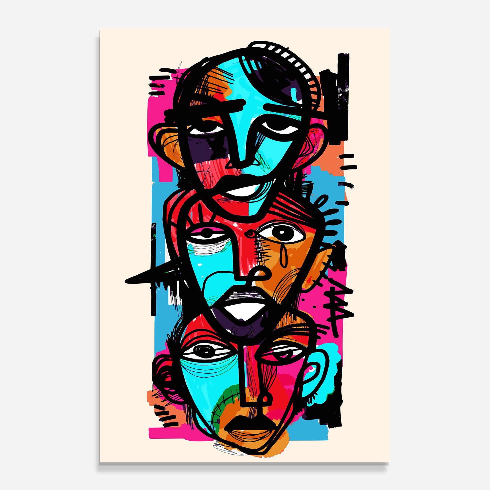 Tablou Sticla Blue Orange Faces mockup 0