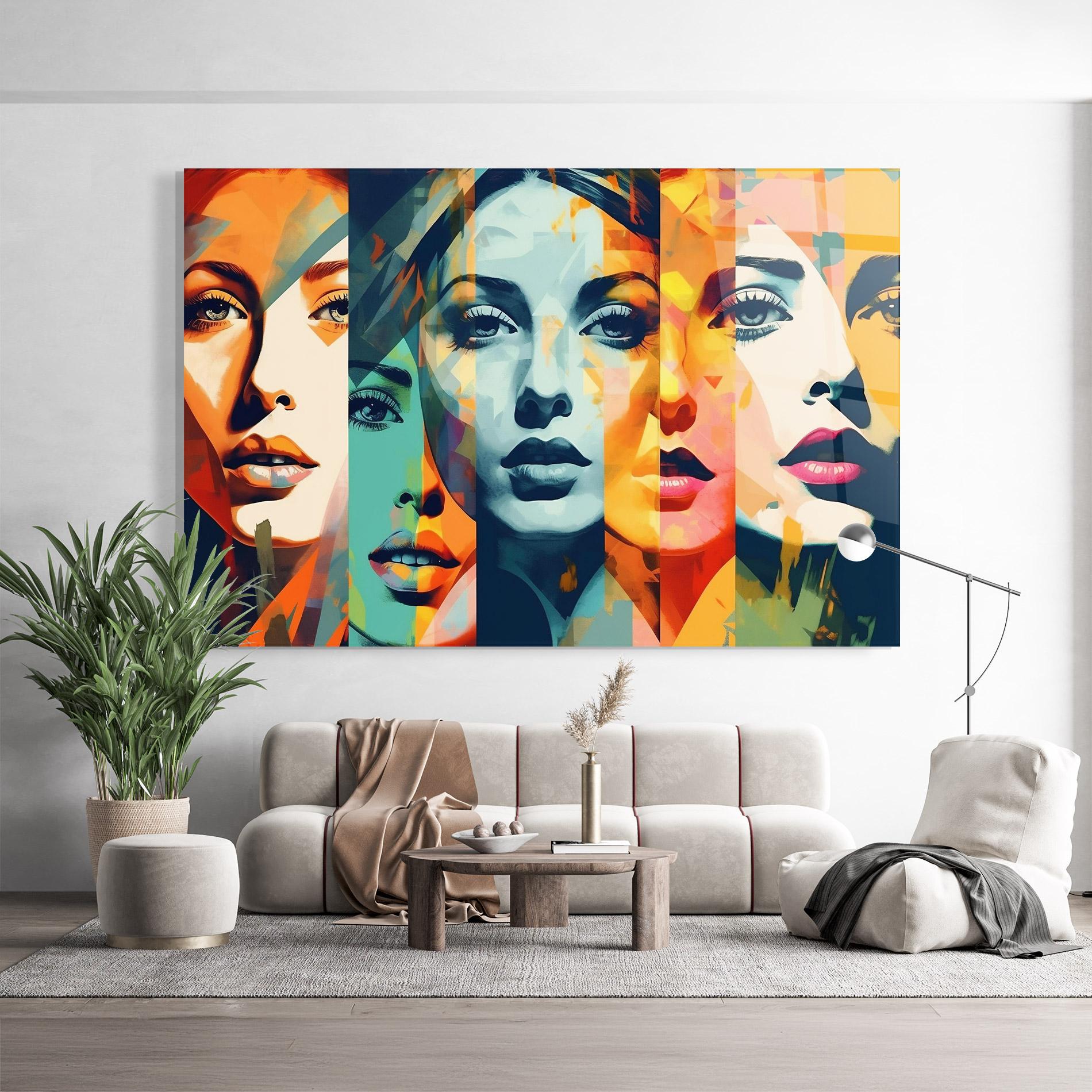 Tablou Sticla Colorful Abstract Face mockup 9