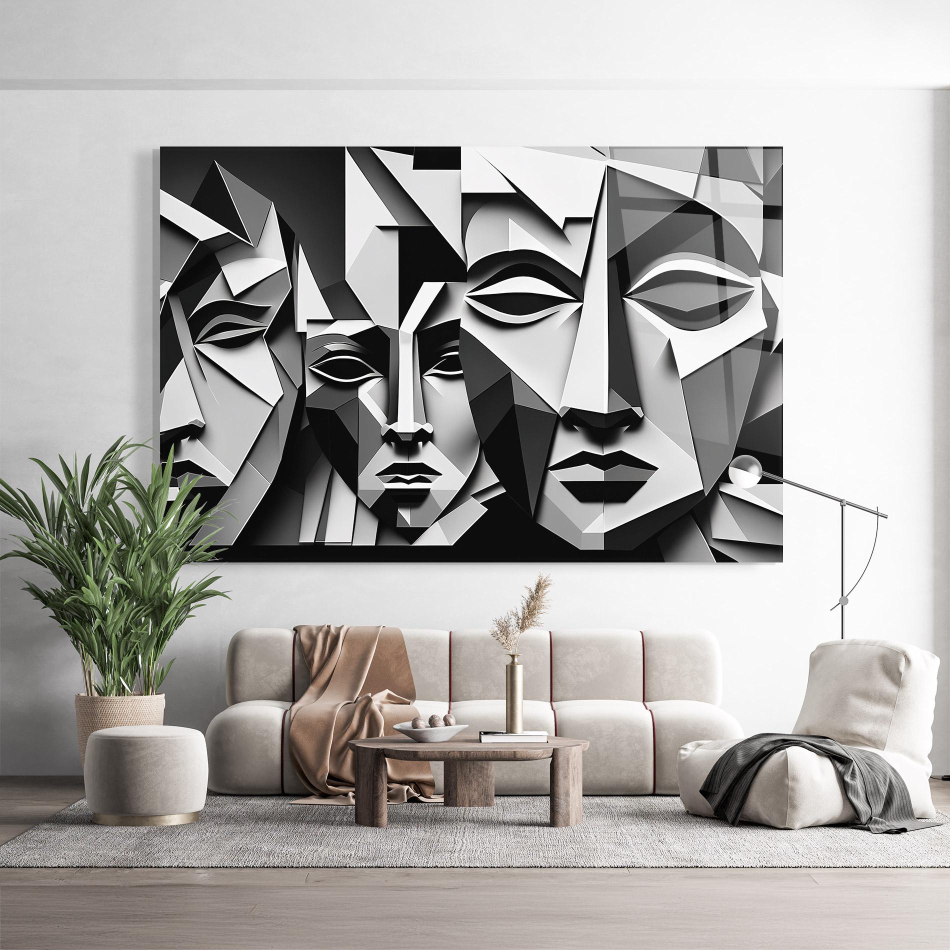 Tablou Sticla Grey Faces Collage mockup 9