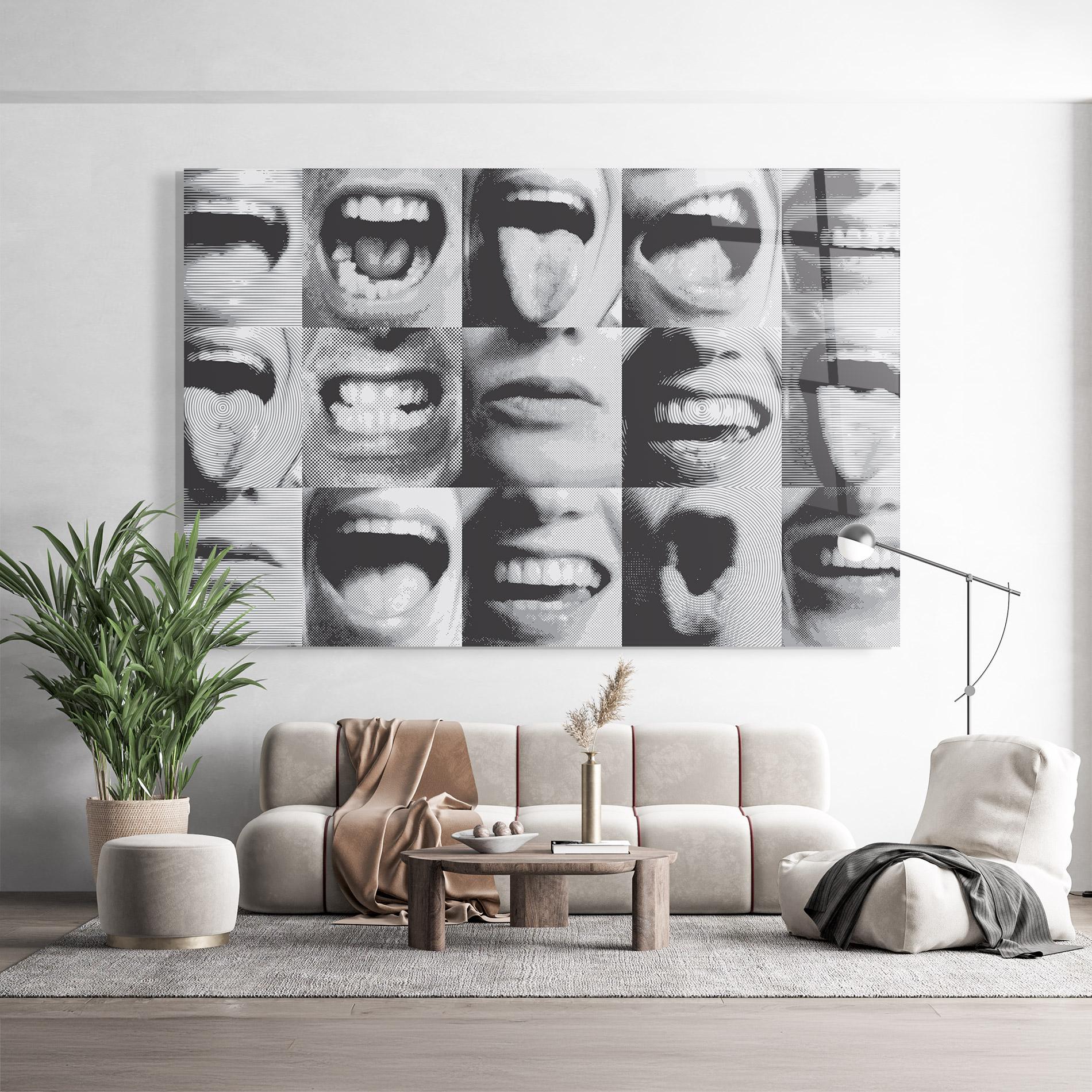 Tablou Sticla Grey Mouth Collage mockup 9