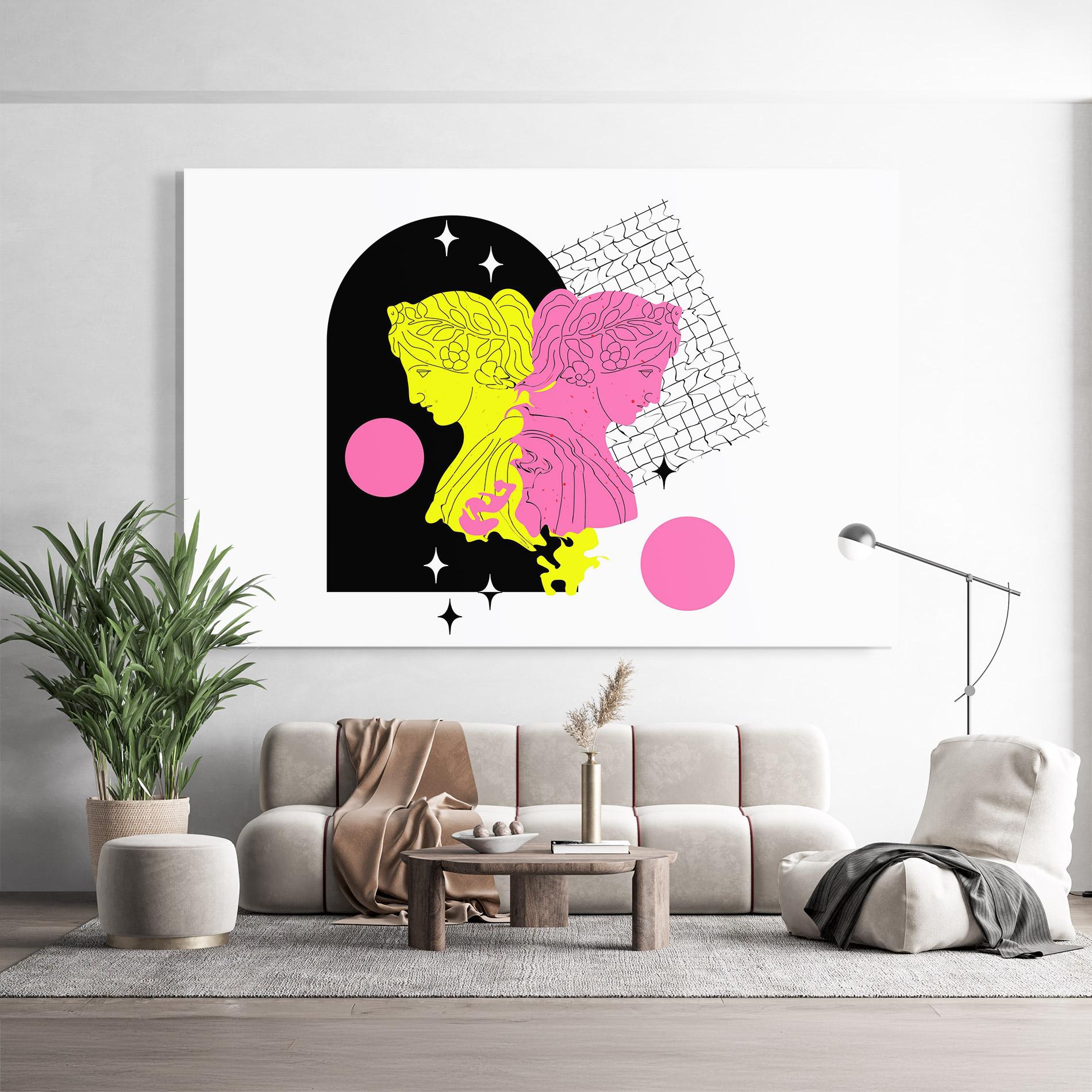Tablou Sticla Yellow Pink Statue mockup 9