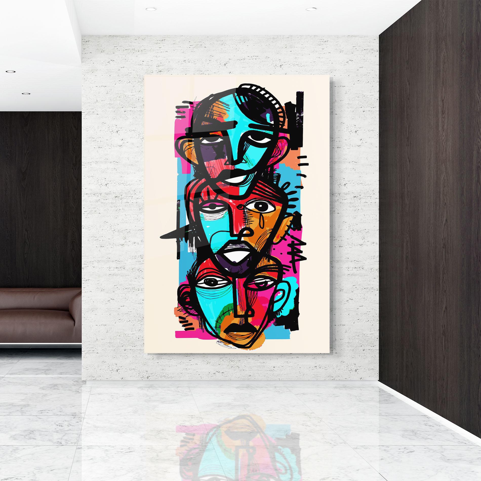 Tablou Sticla Blue Orange Faces mockup 9