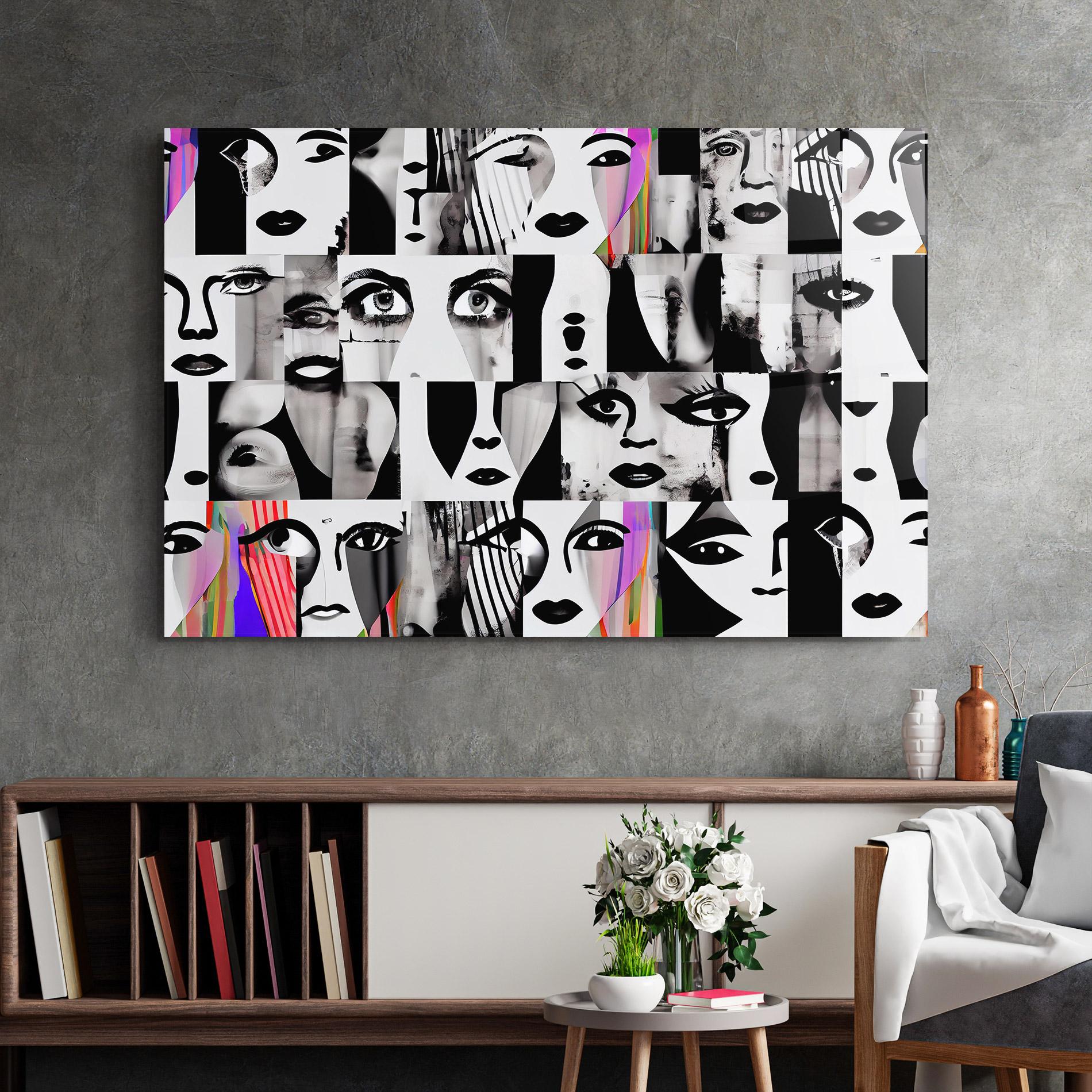 Tablou Sticla Black White Face mockup 2