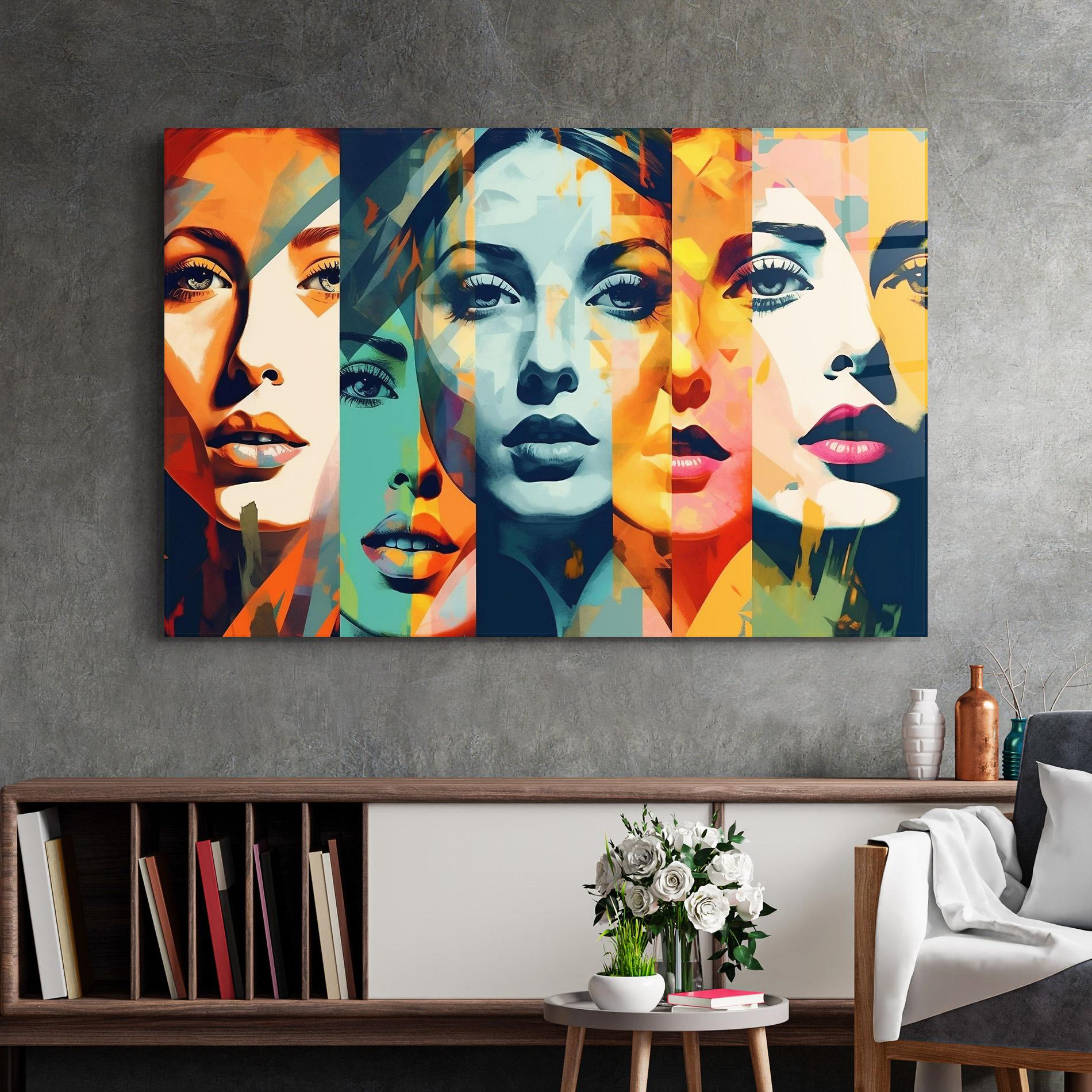 Tablou Sticla Colorful Abstract Face mockup 2