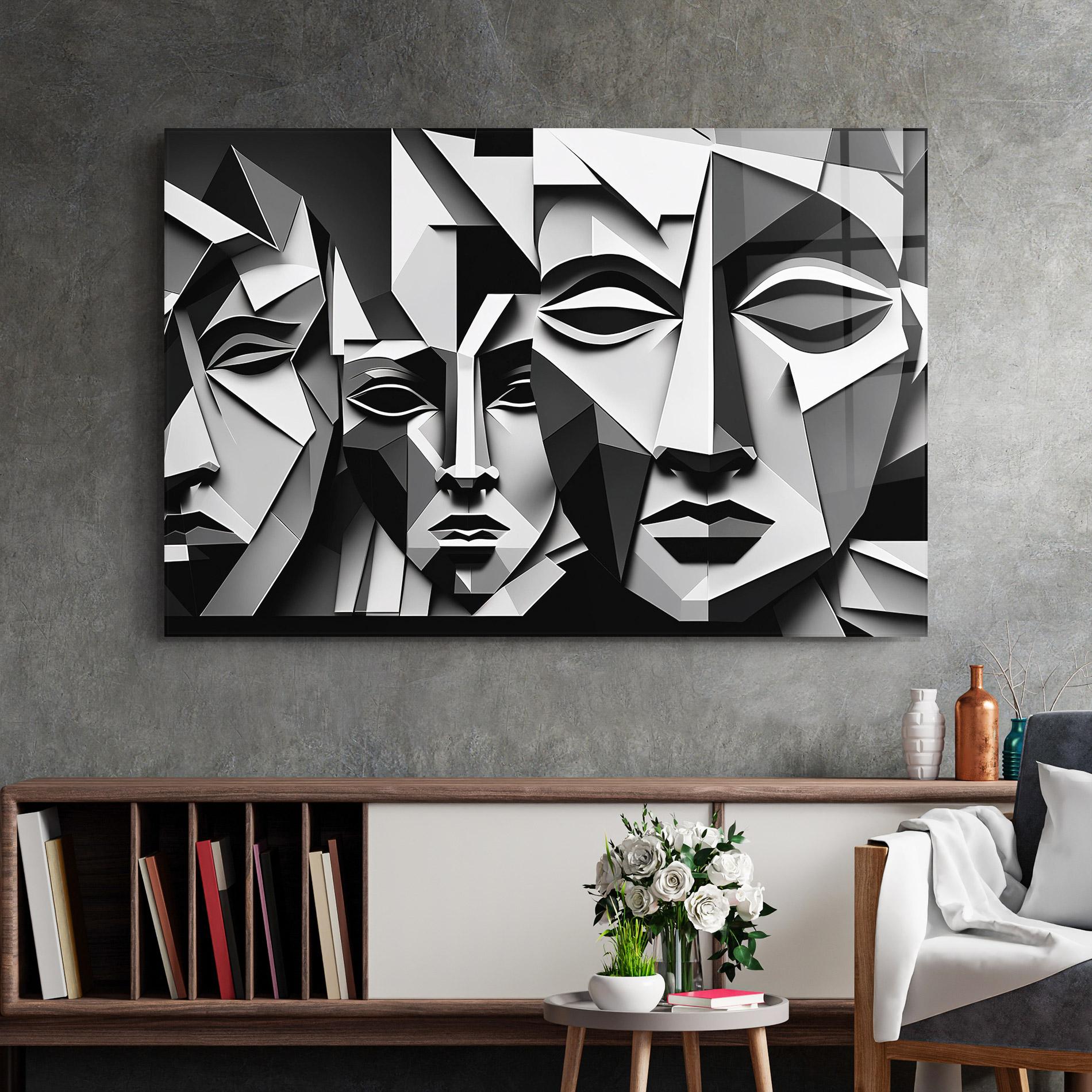 Tablou Sticla Grey Faces Collage mockup 2