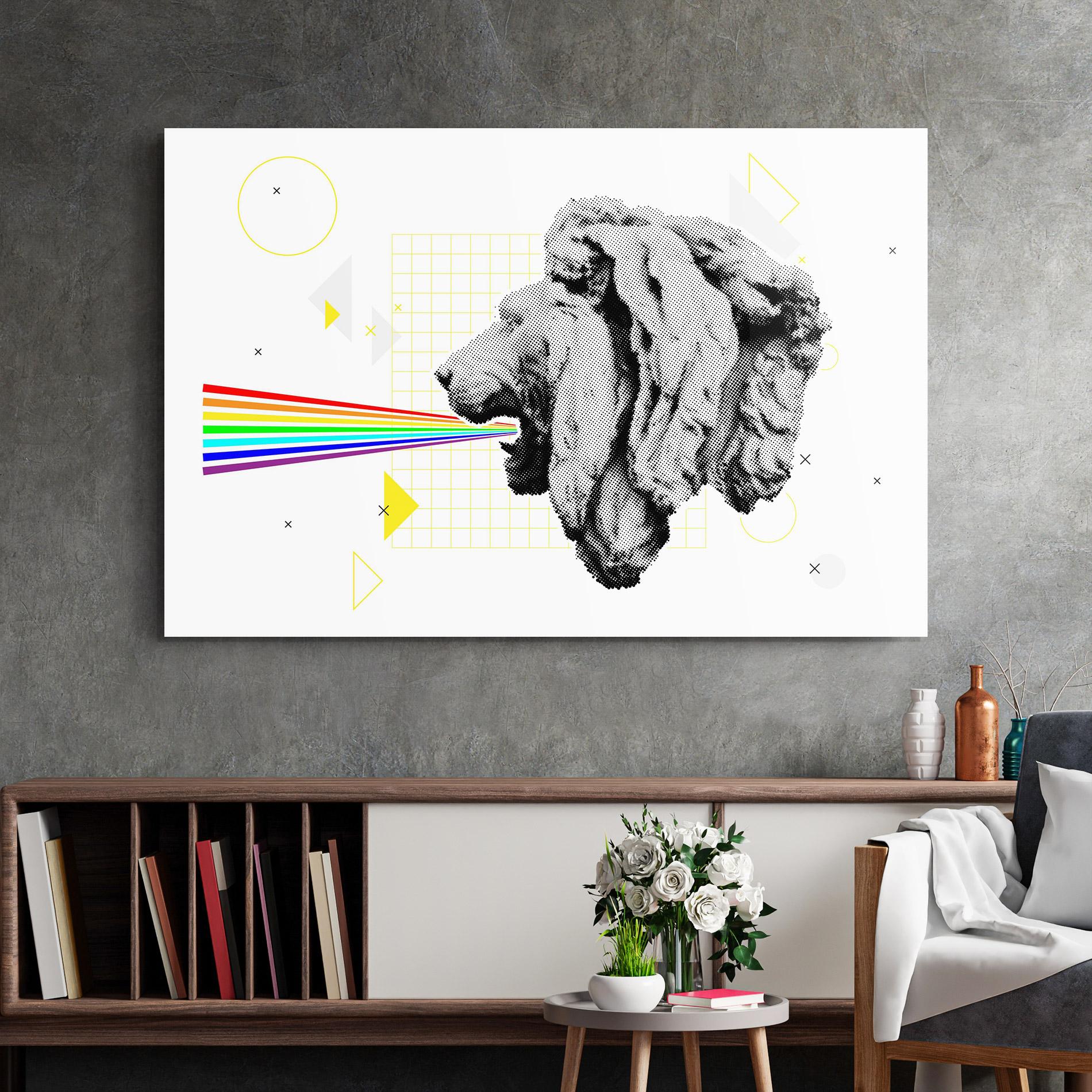 Tablou Sticla Lion Collage mockup 2