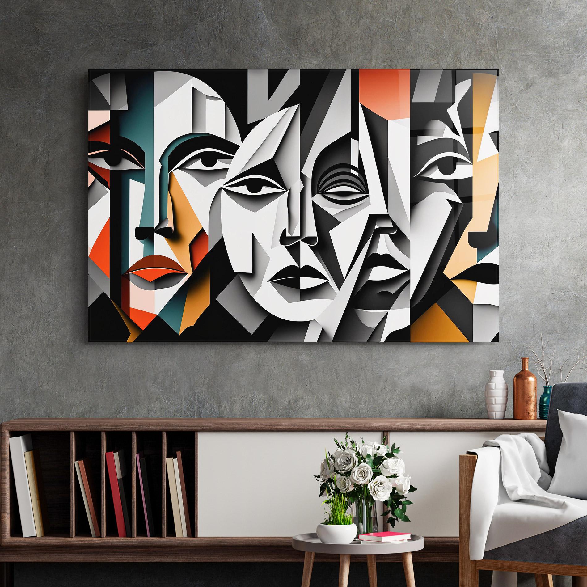 Tablou Sticla Mix Faces Collage mockup 2