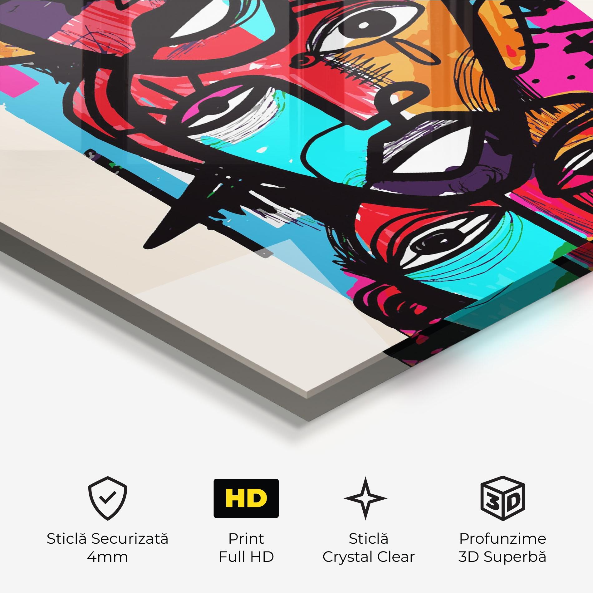 Tablou Sticla Blue Orange Faces mockup 3