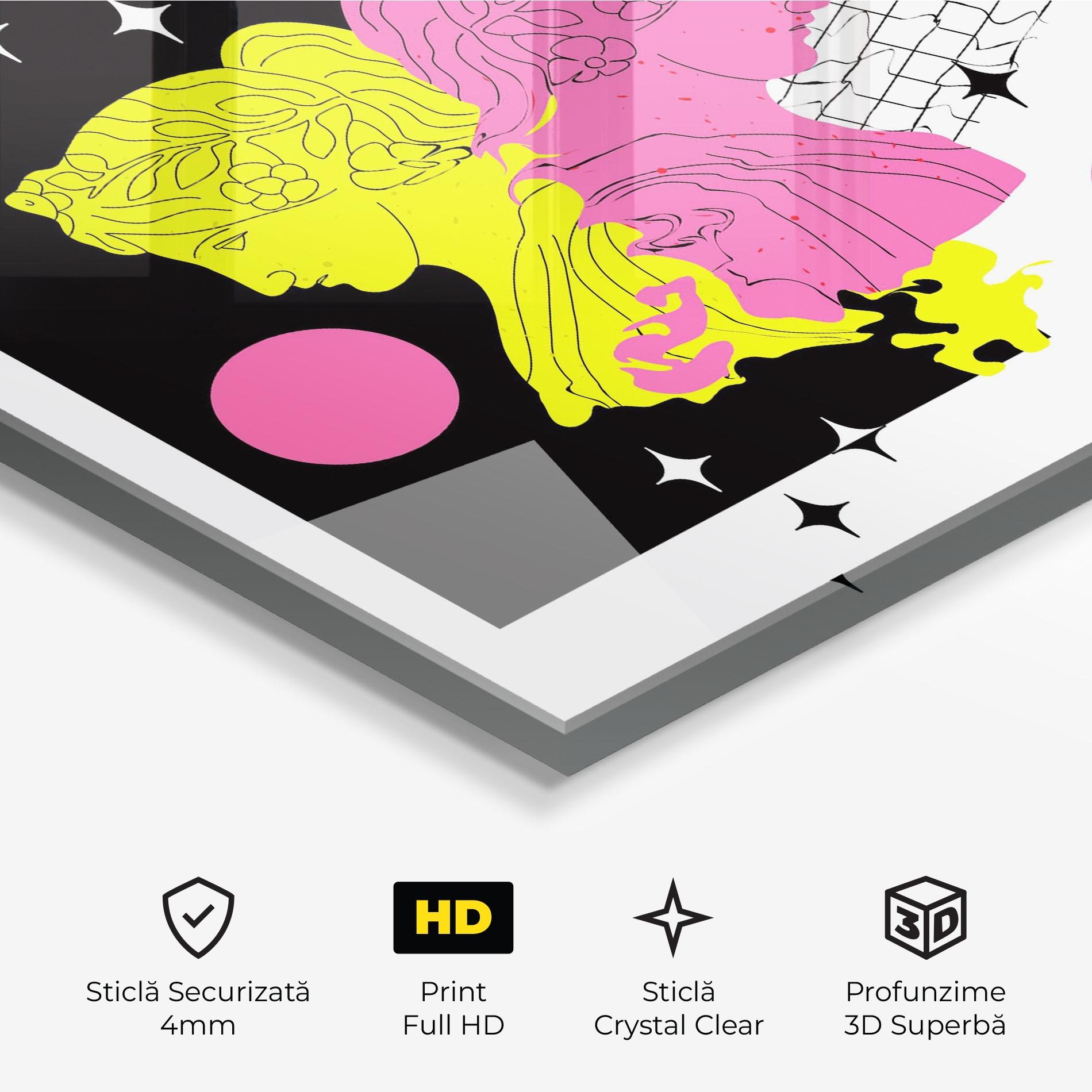 Tablou Sticla Yellow Pink Statue mockup 3