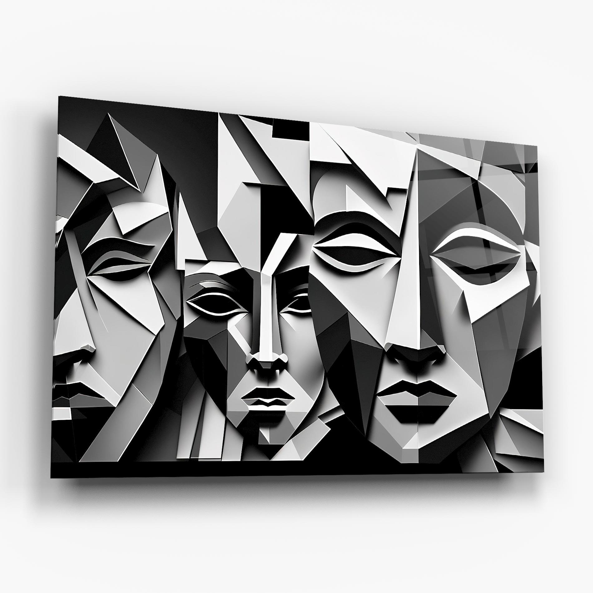 Tablou Sticla Grey Faces Collage mockup 6
