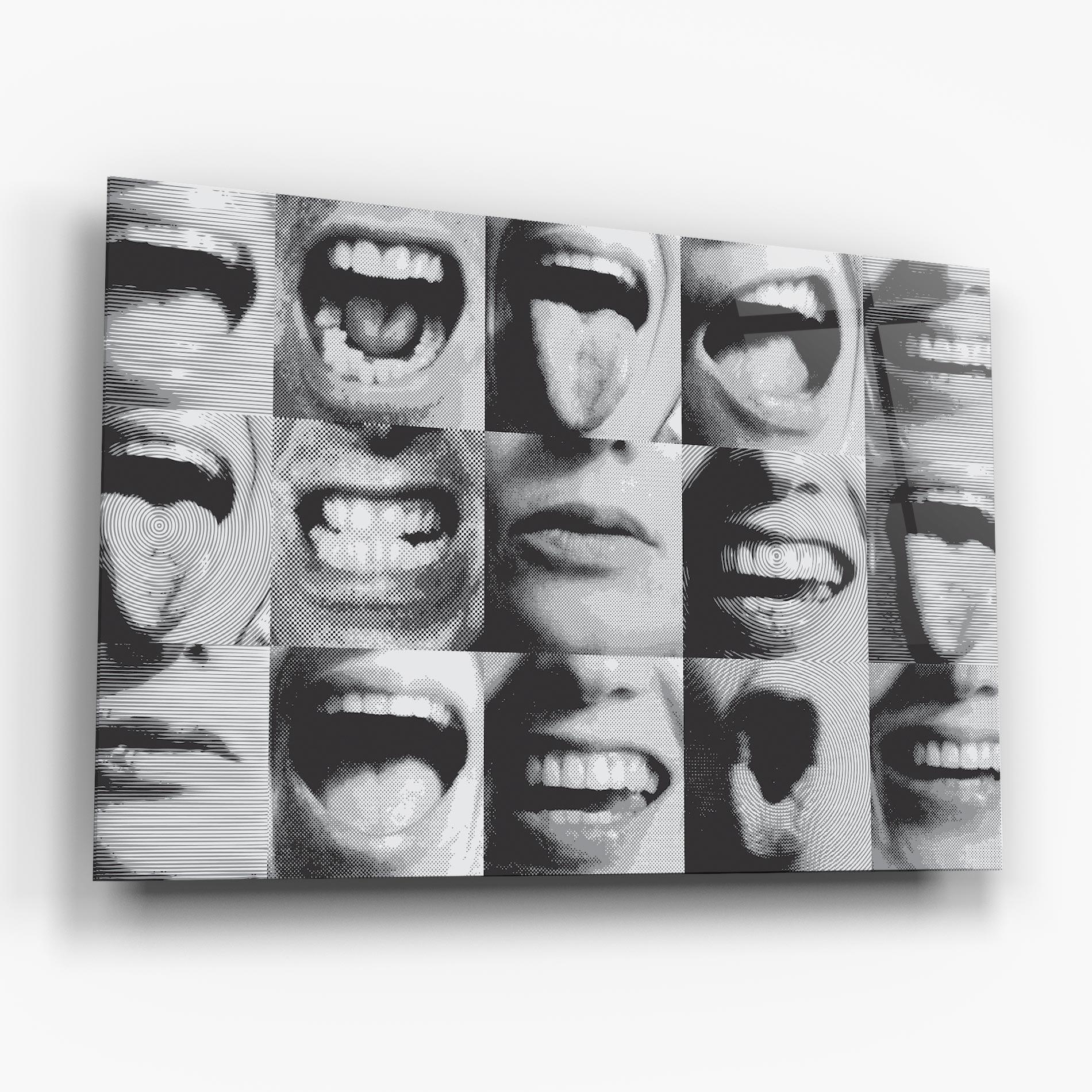 Tablou Sticla Grey Mouth Collage mockup 6