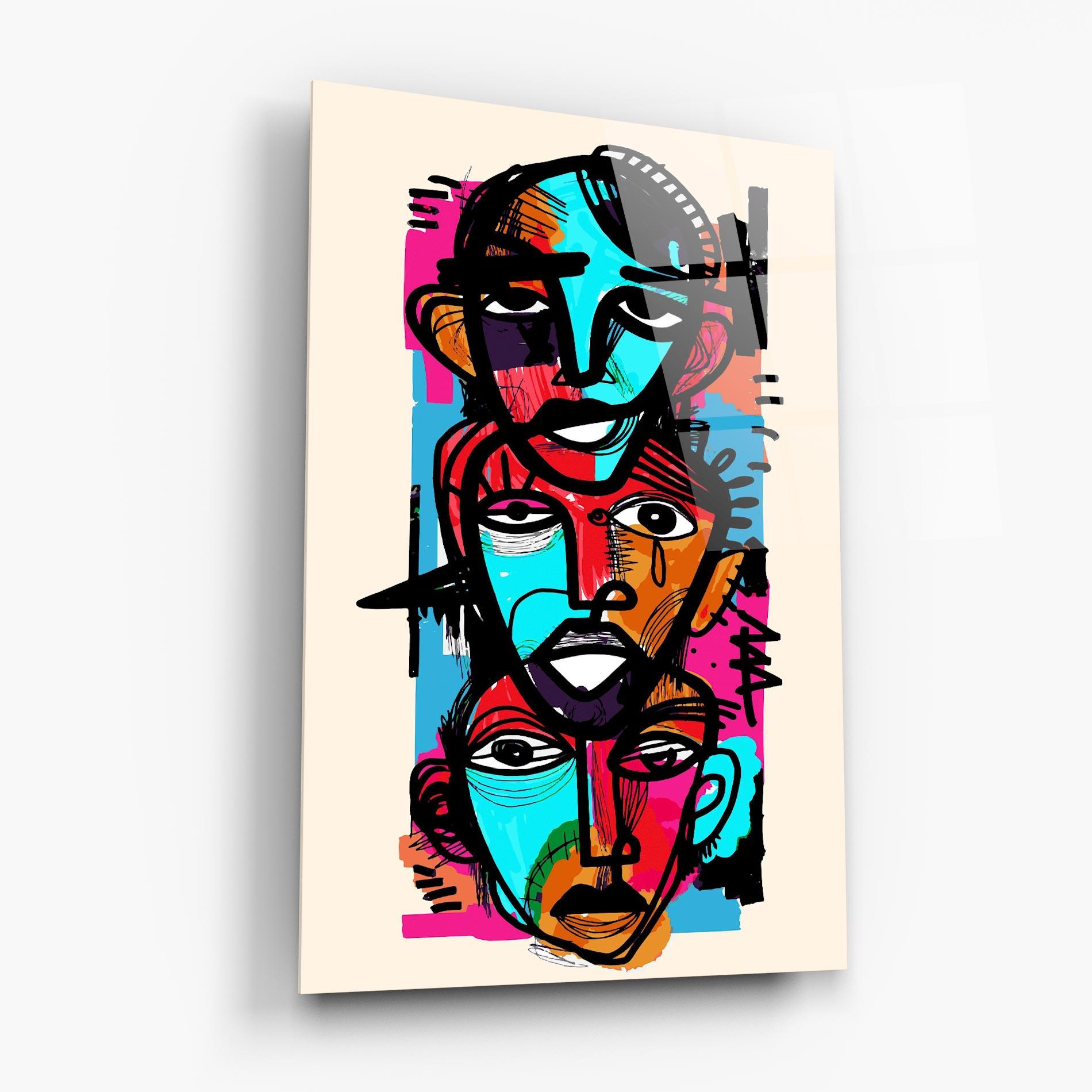 Tablou Sticla Blue Orange Faces mockup 6