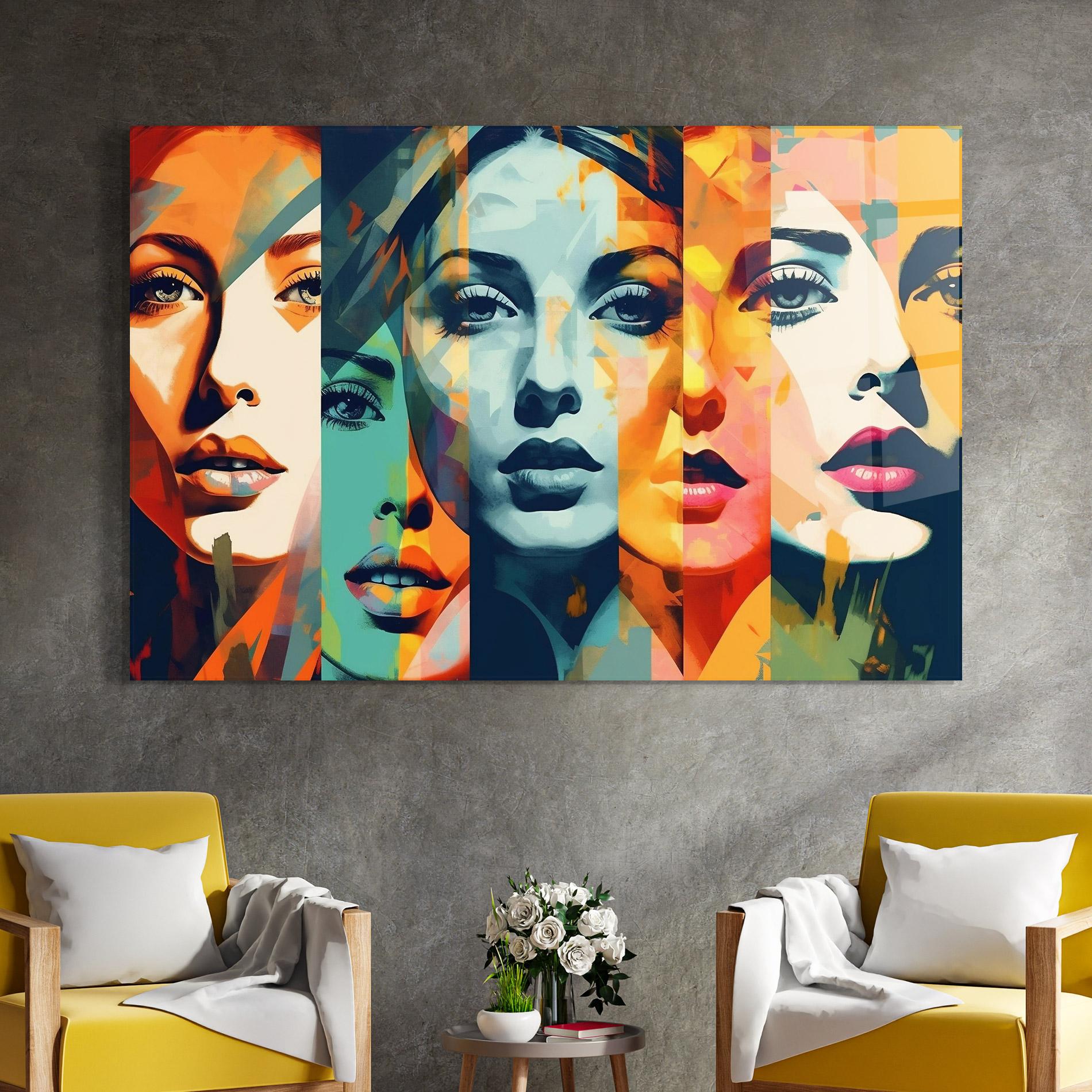 Tablou Sticla Colorful Abstract Face mockup 4