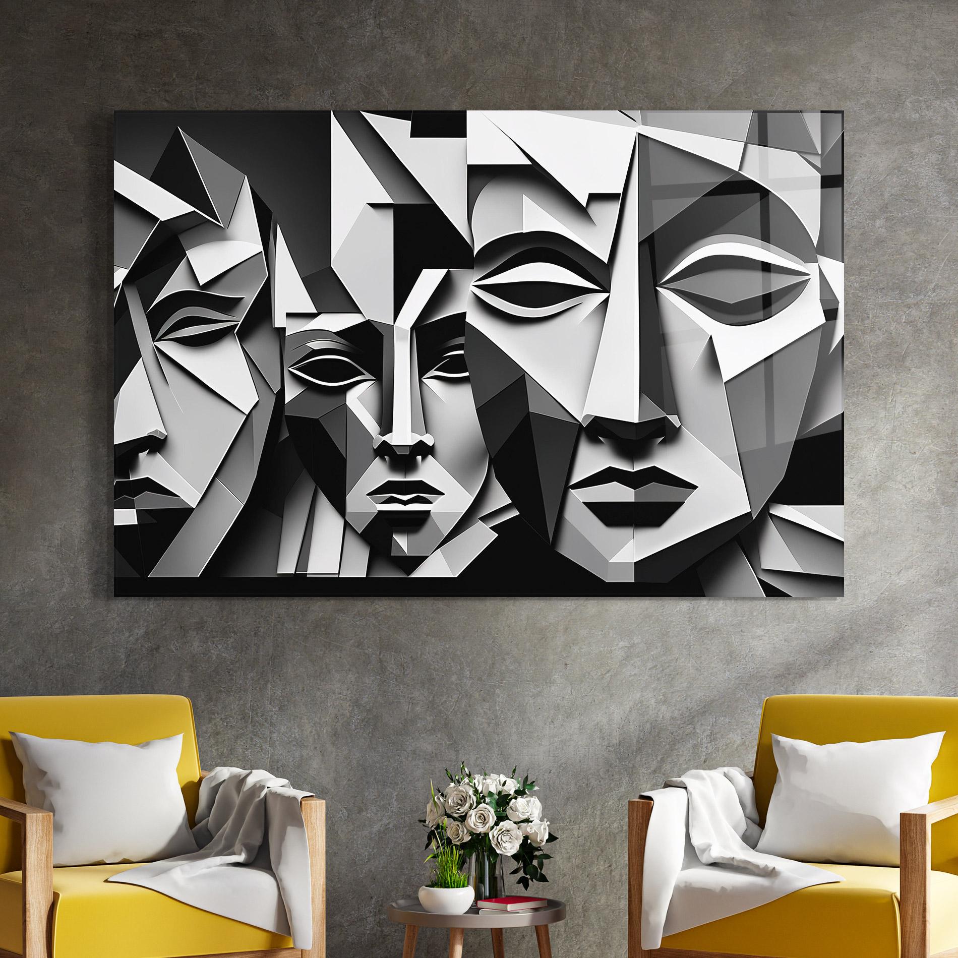 Tablou Sticla Grey Faces Collage mockup 4