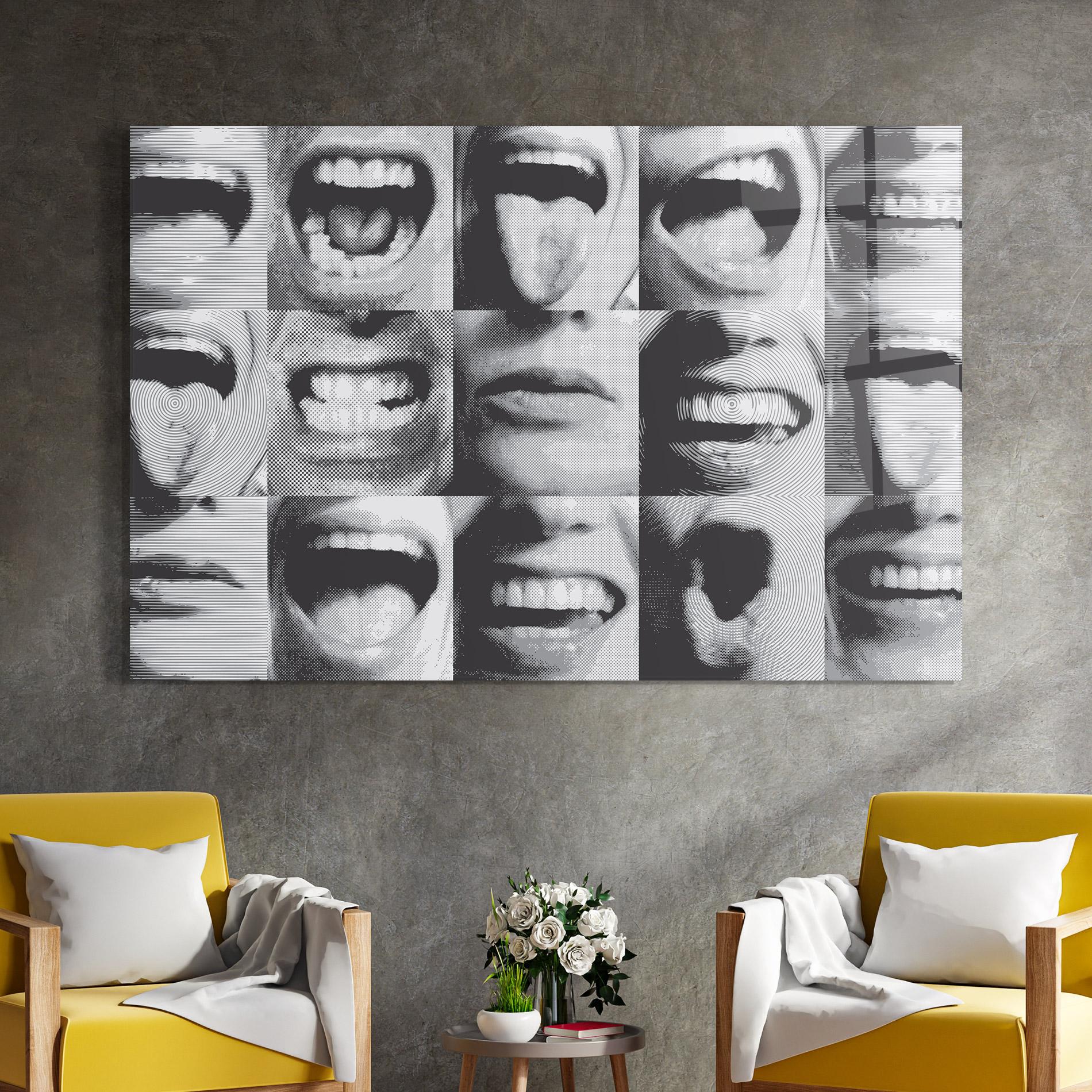 Tablou Sticla Grey Mouth Collage mockup 4