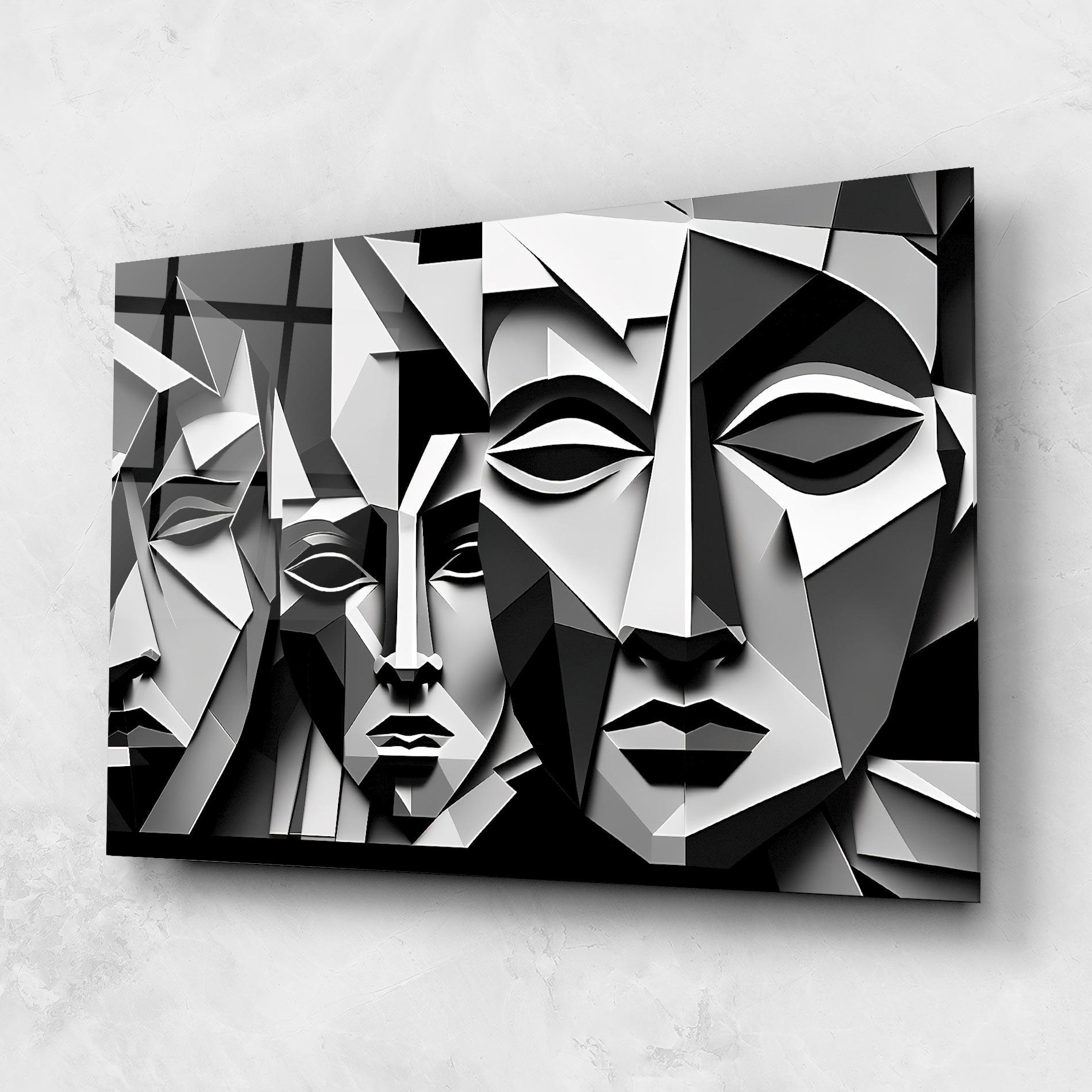 Tablou Sticla Grey Faces Collage mockup 1