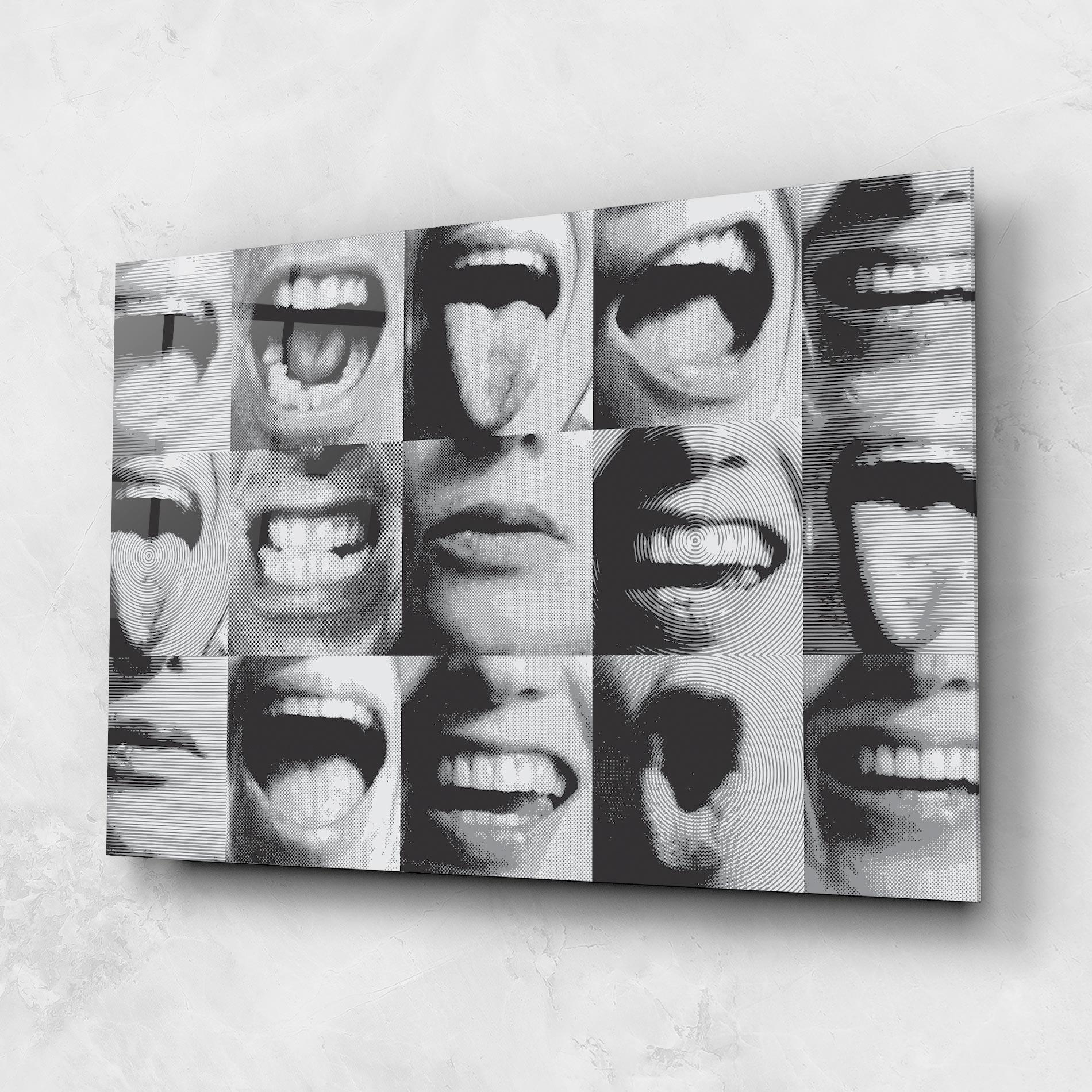Tablou Sticla Grey Mouth Collage mockup 1