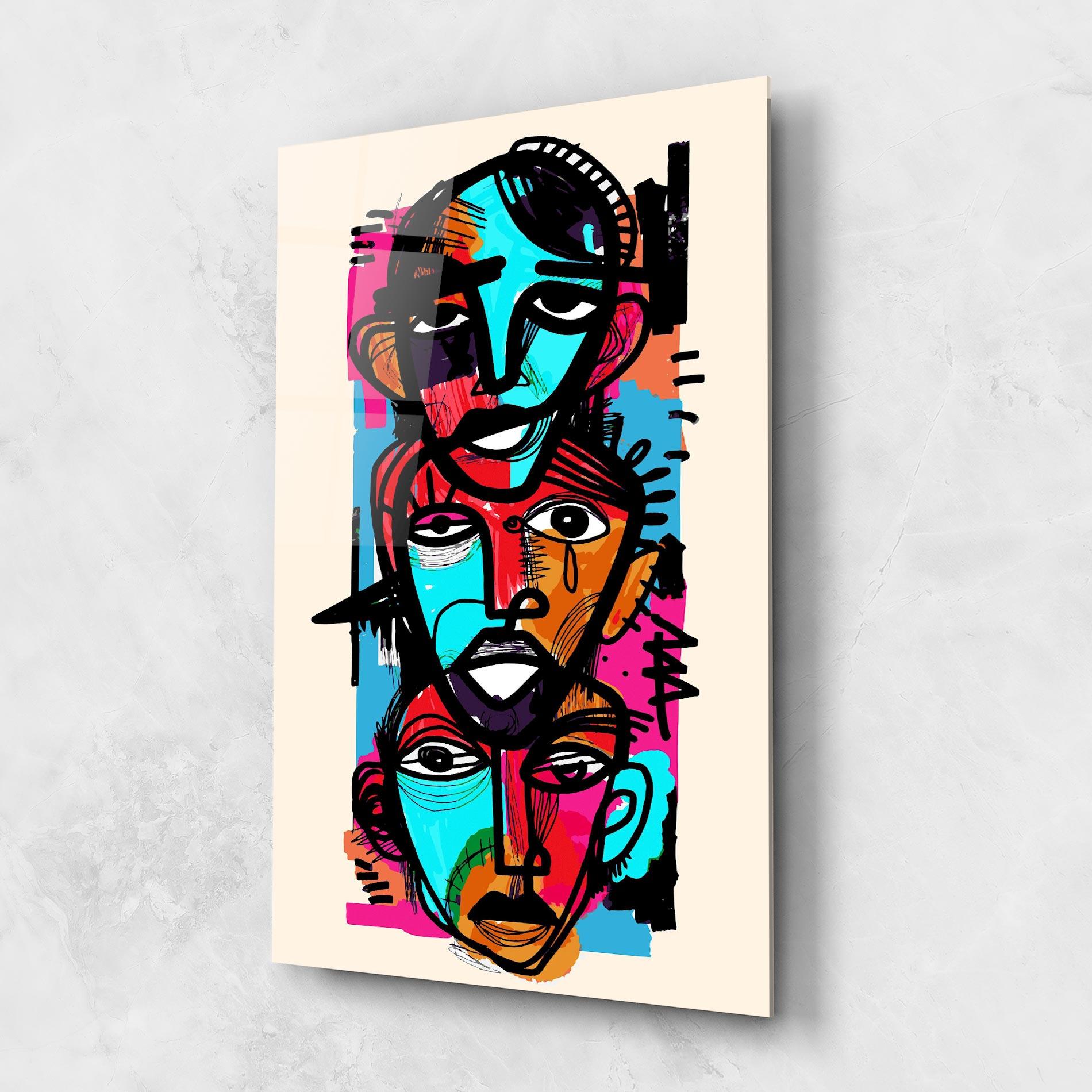 Tablou Sticla Blue Orange Faces mockup 1