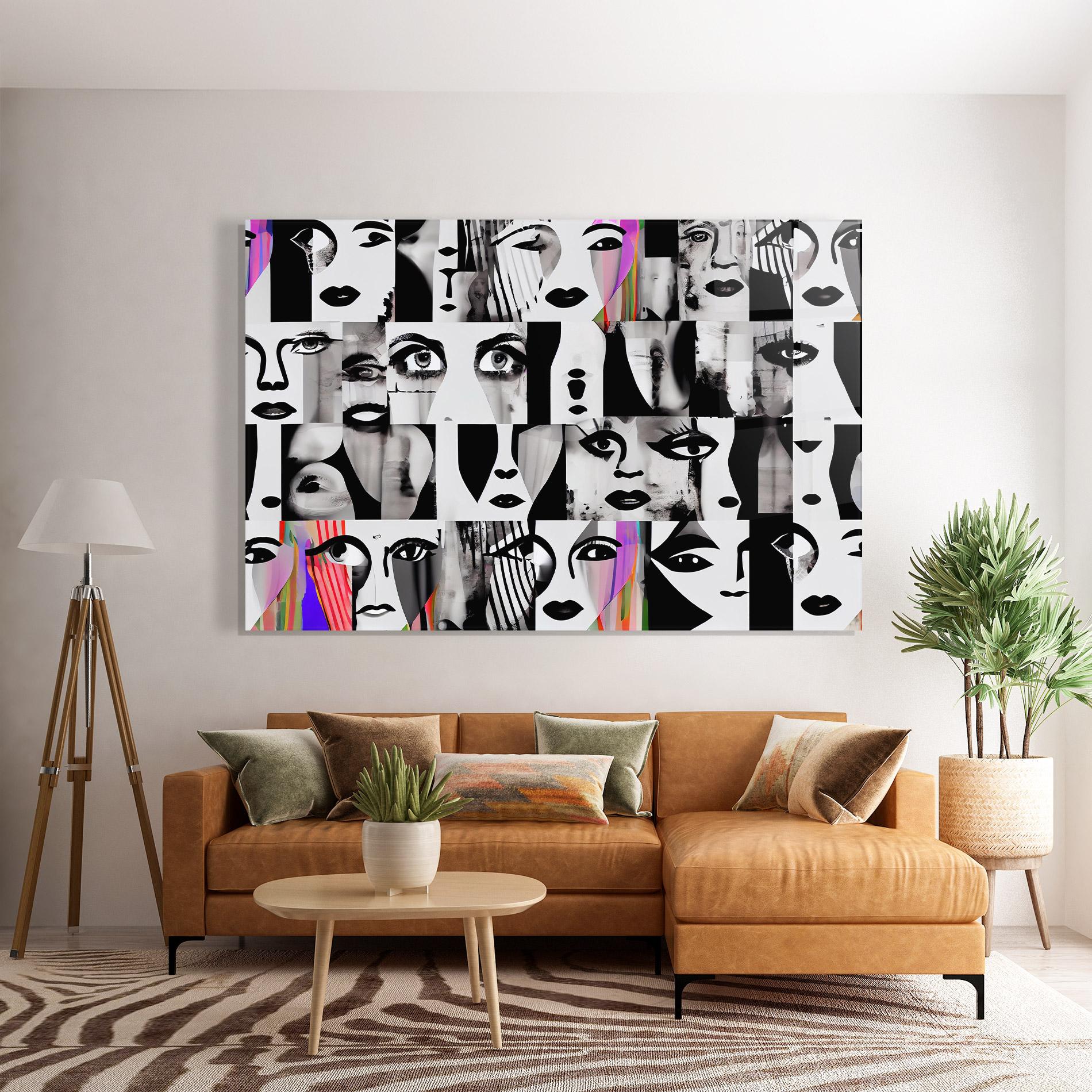 Tablou Sticla Black White Face mockup 7