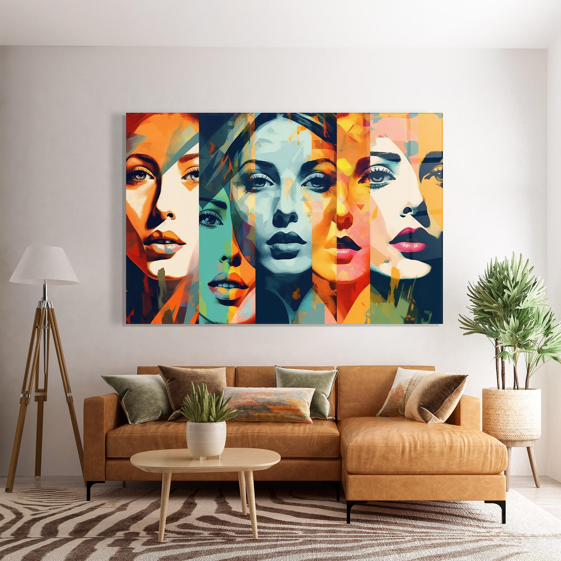 Tablou Sticla Colorful Abstract Face mockup 7