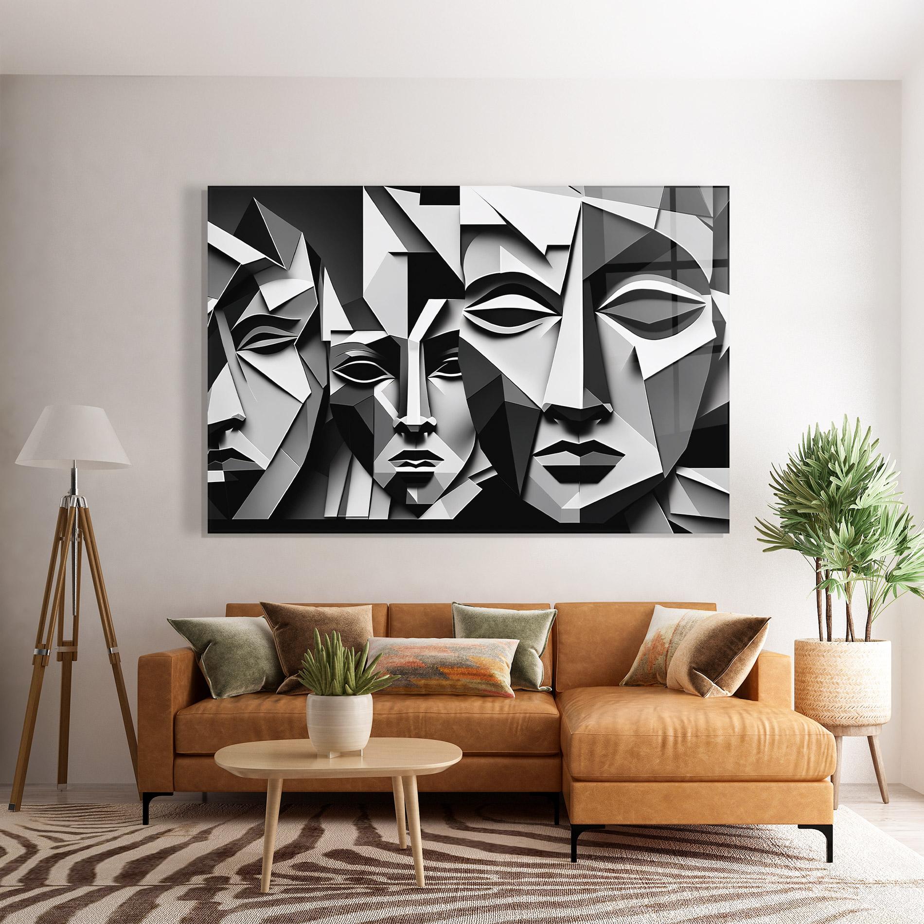 Tablou Sticla Grey Faces Collage mockup 7