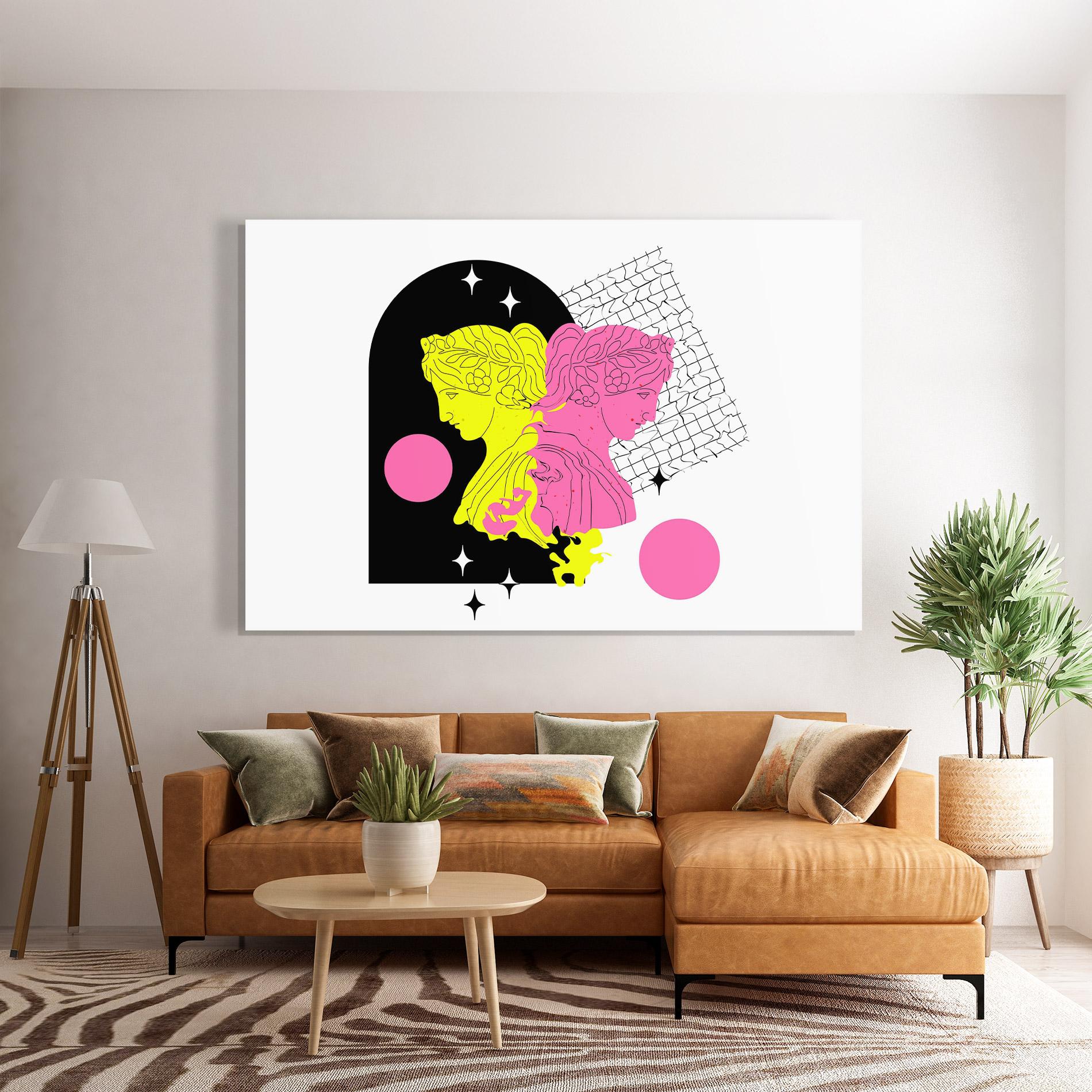 Tablou Sticla Yellow Pink Statue mockup 7