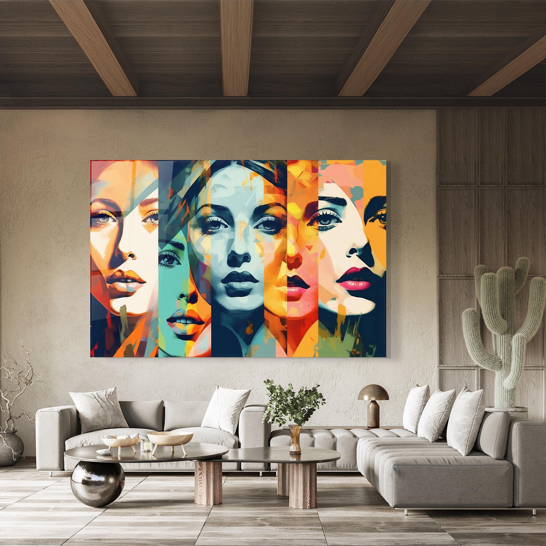 Tablou Sticla Colorful Abstract Face mockup 8