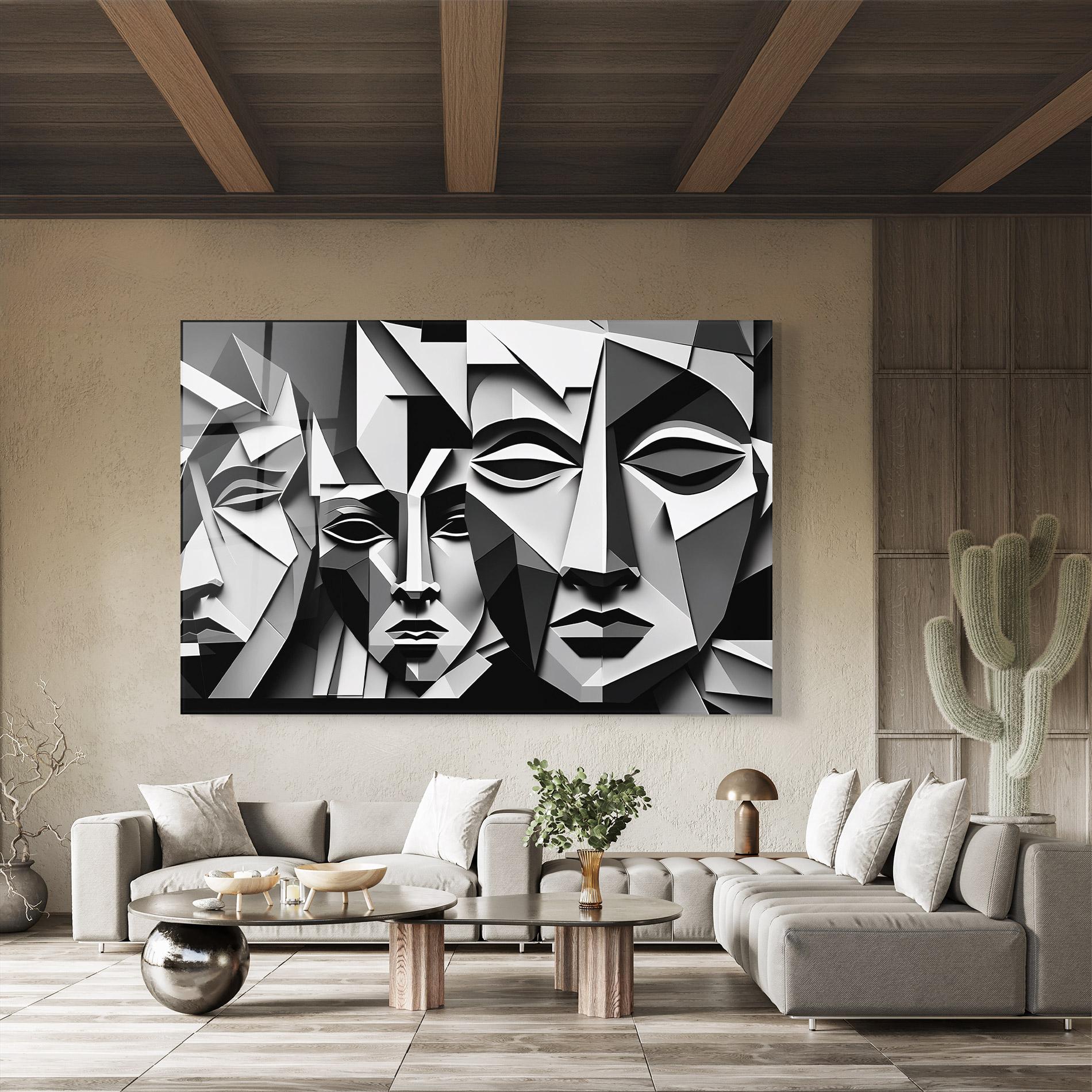 Tablou Sticla Grey Faces Collage mockup 8