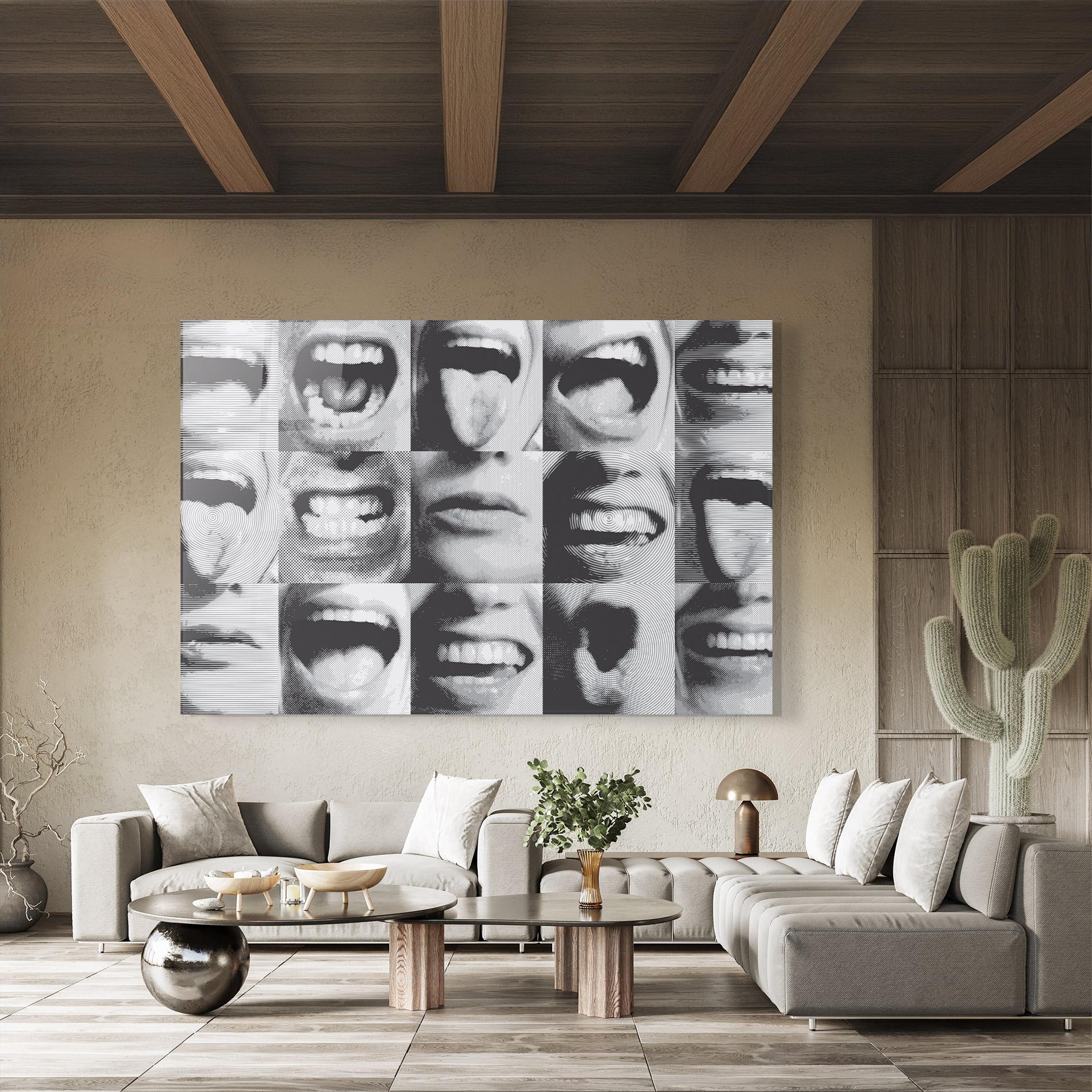 Tablou Sticla Grey Mouth Collage mockup 8