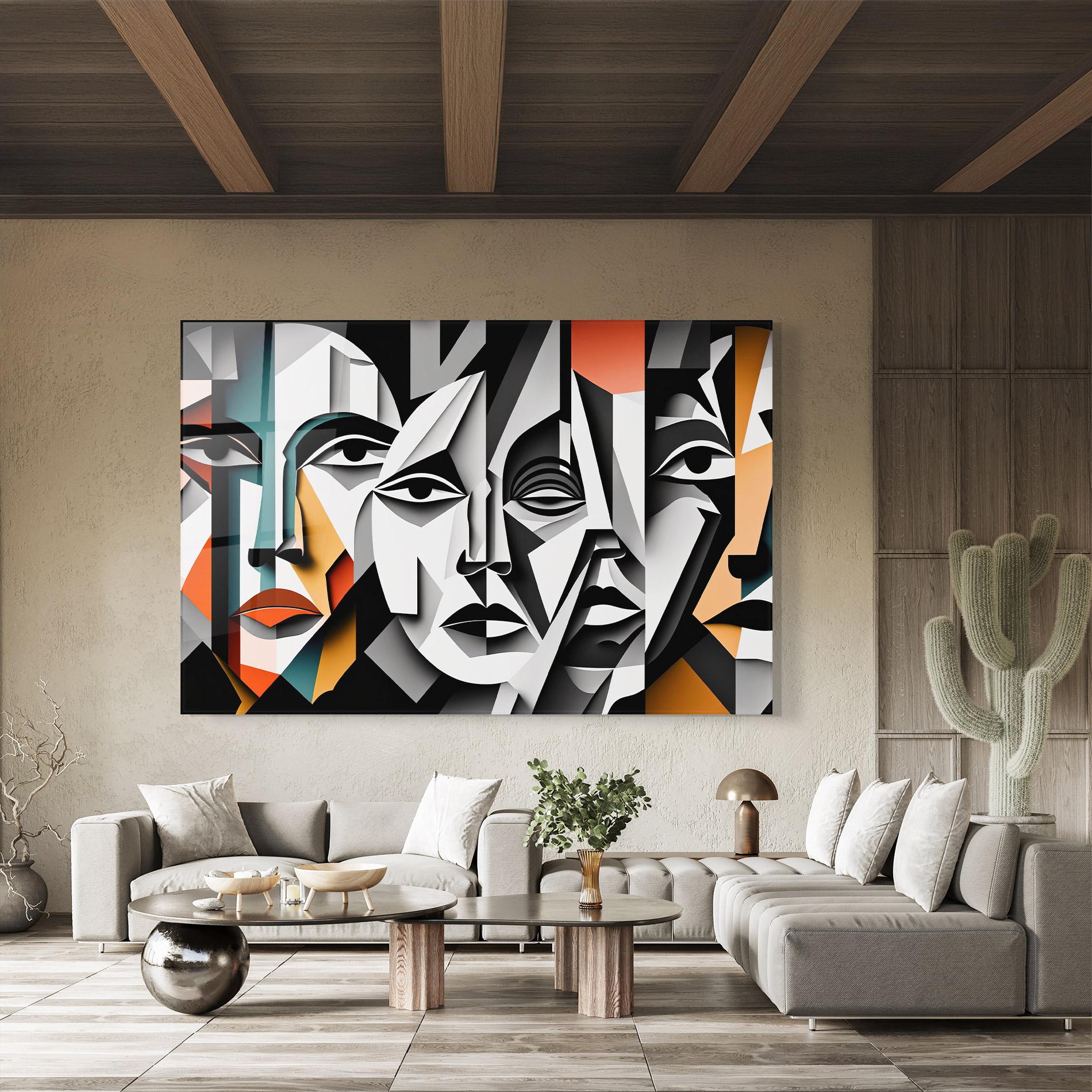 Tablou Sticla Mix Faces Collage mockup 8