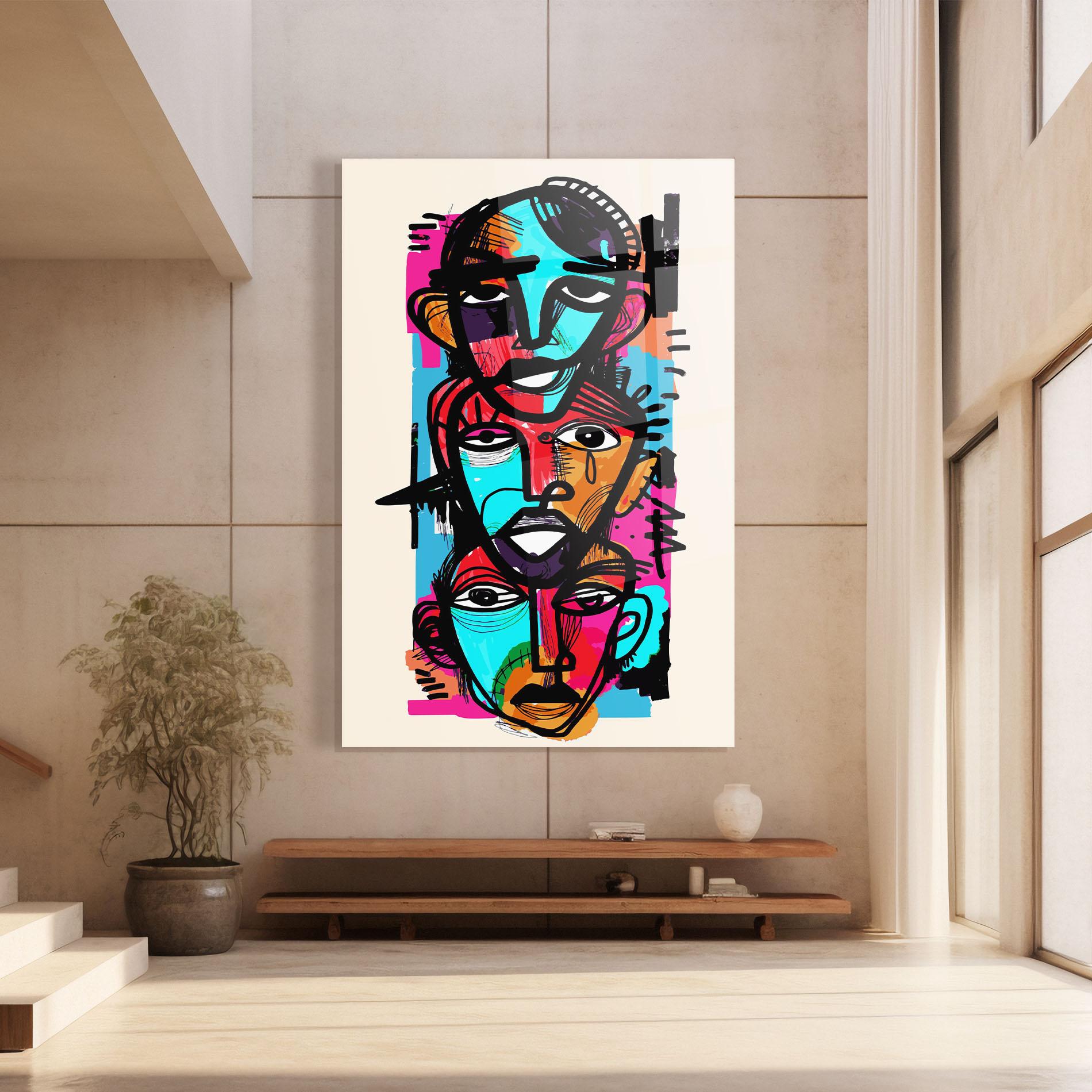 Tablou Sticla Blue Orange Faces mockup 8