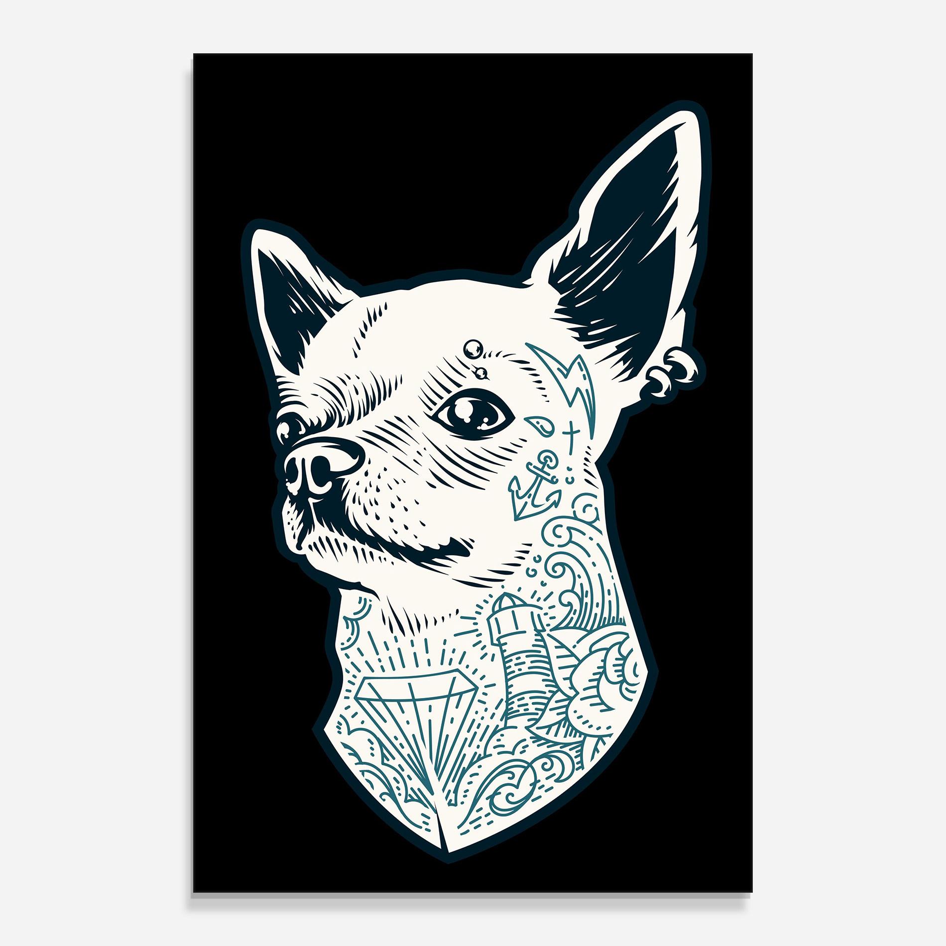Tablou Sticla Chihuahua Tattoo mockup 0