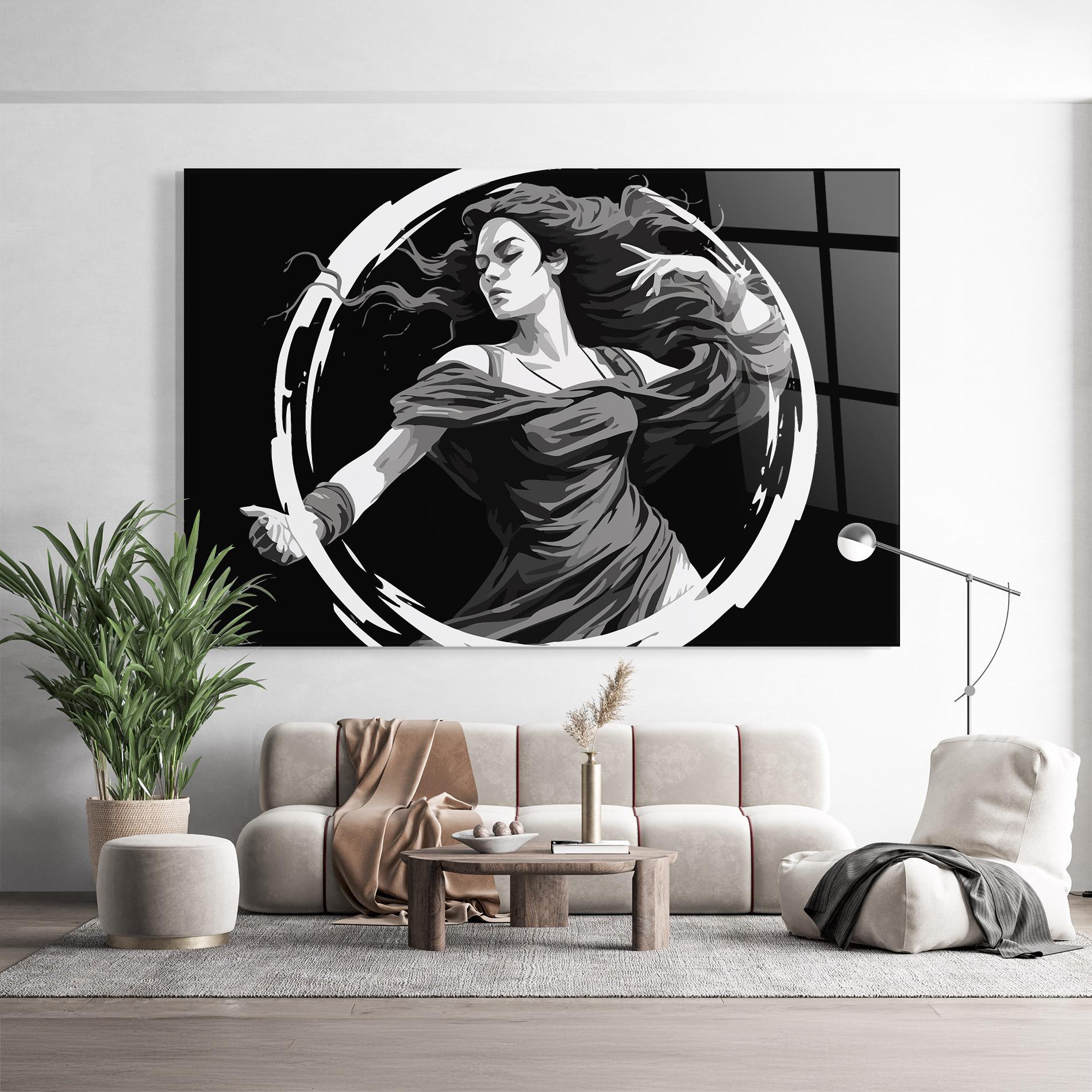 Tablou Sticla Circle Grey Lady mockup 9