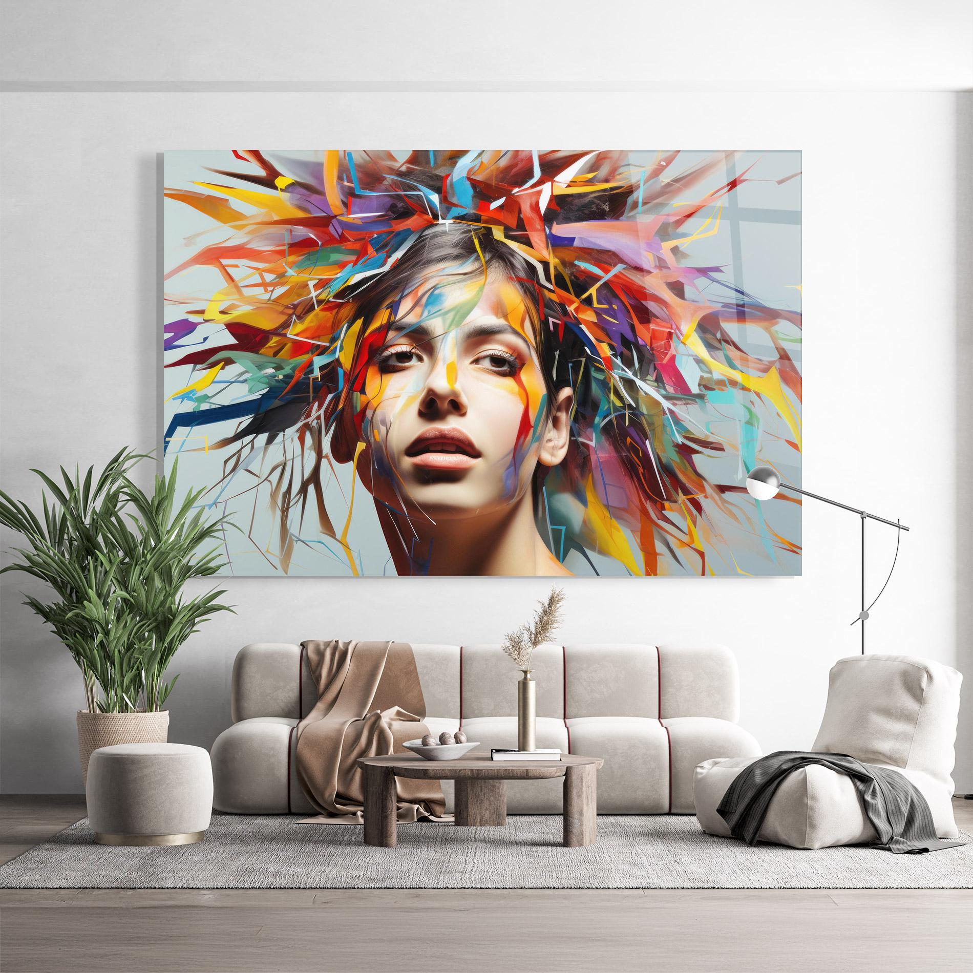 Tablou Sticla Colorful Paint Hair mockup 9