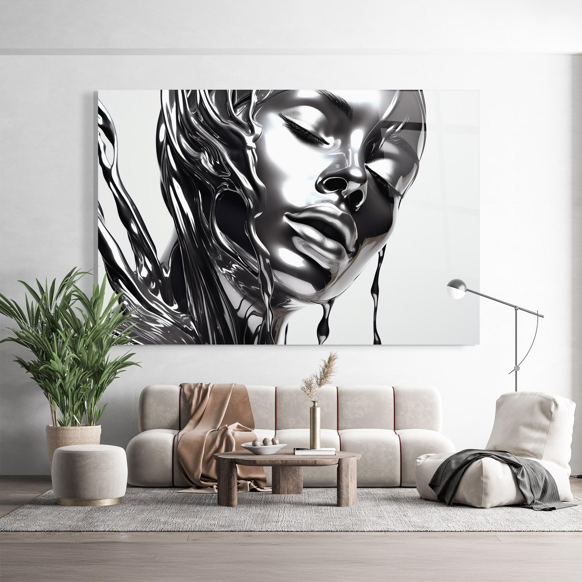 Tablou Sticla Silver Liquid Woman mockup 9