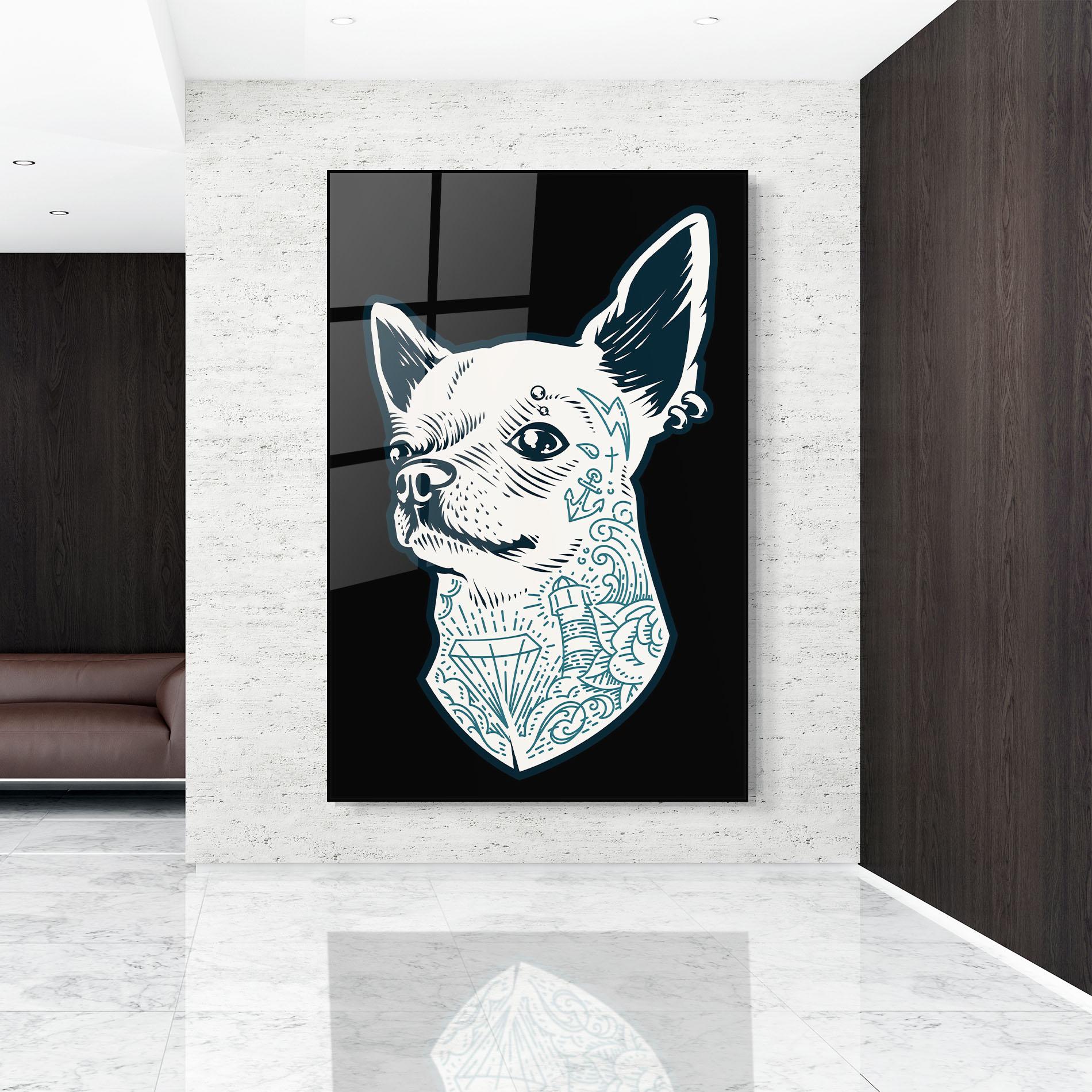 Tablou Sticla Chihuahua Tattoo mockup 9