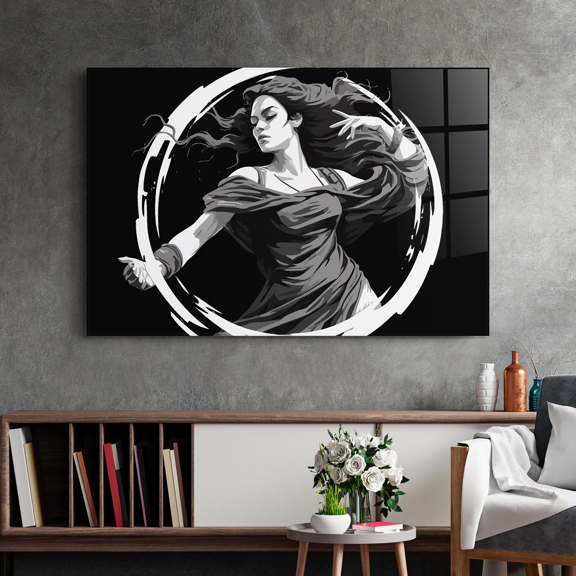 Tablou Sticla Circle Grey Lady mockup 2