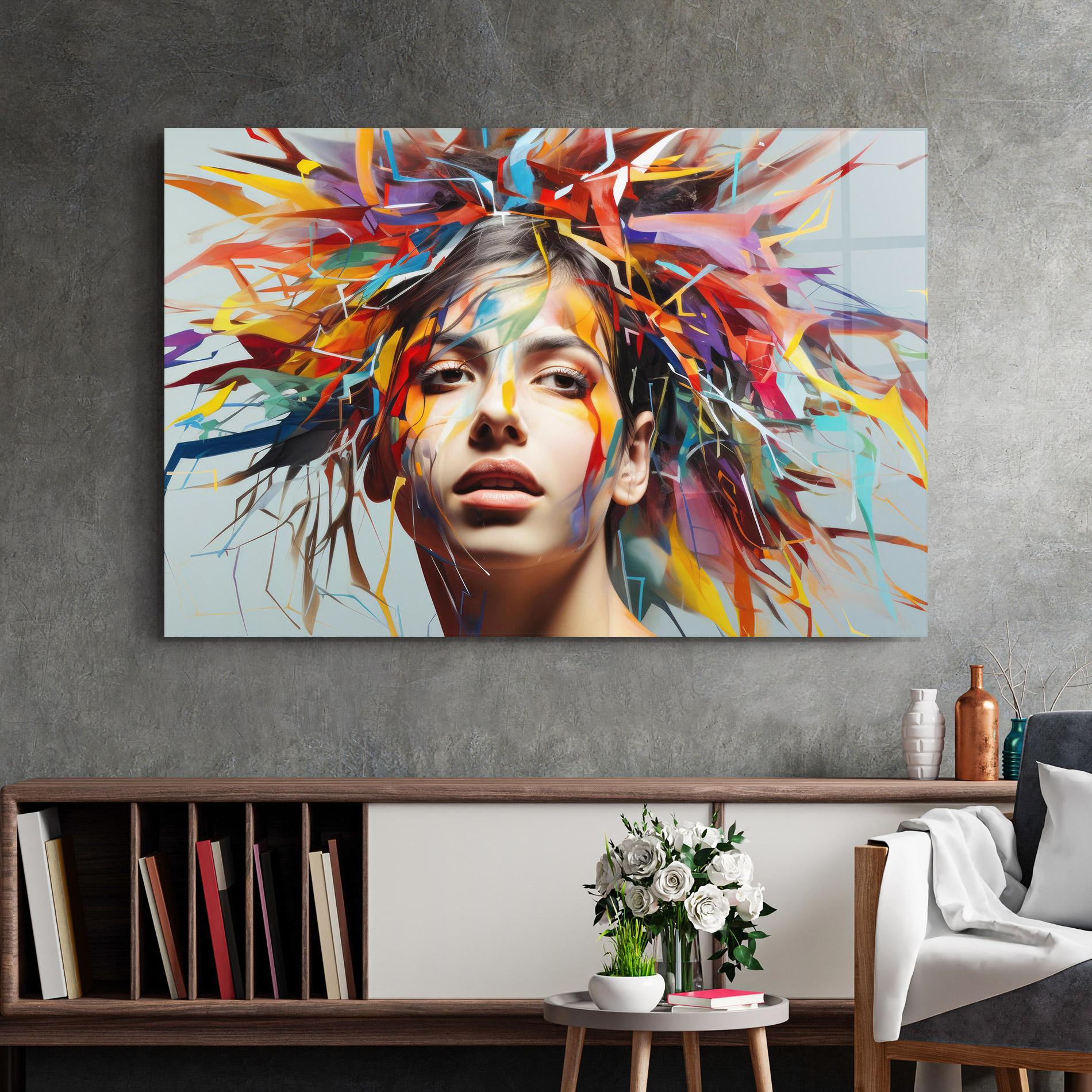 Tablou Sticla Colorful Paint Hair mockup 2