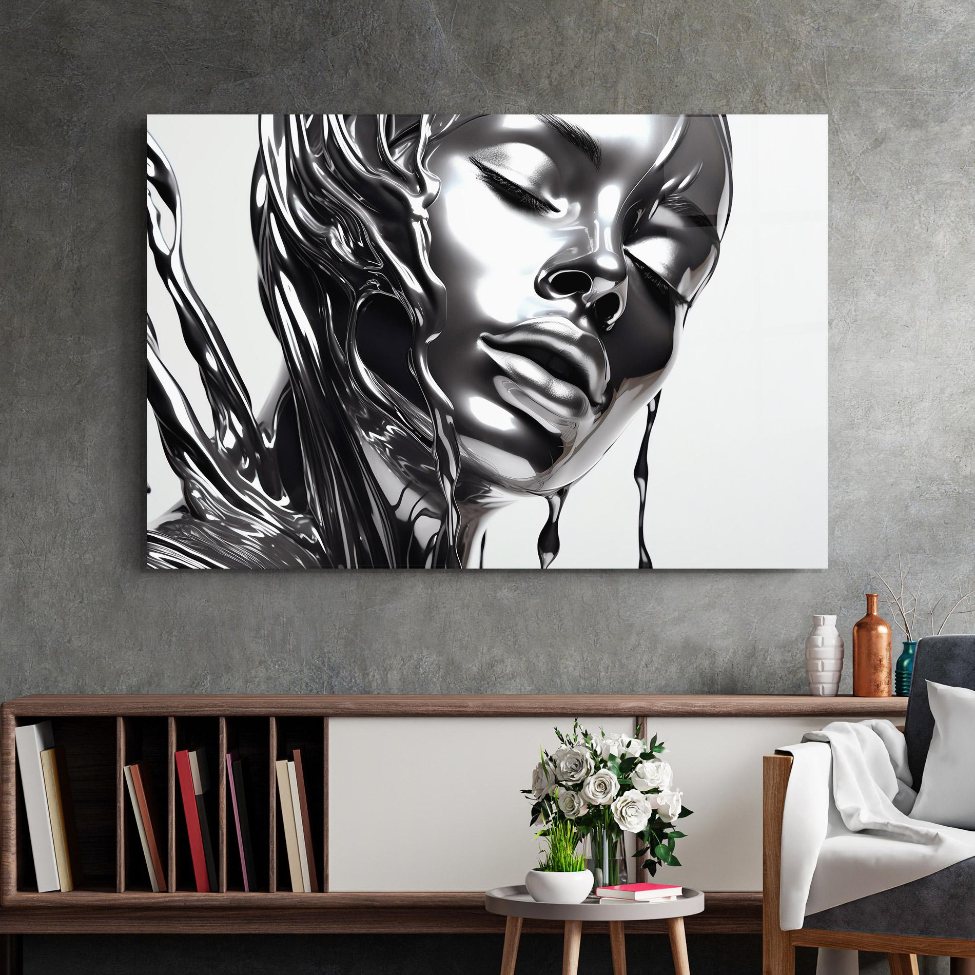 Tablou Sticla Silver Liquid Woman mockup 2