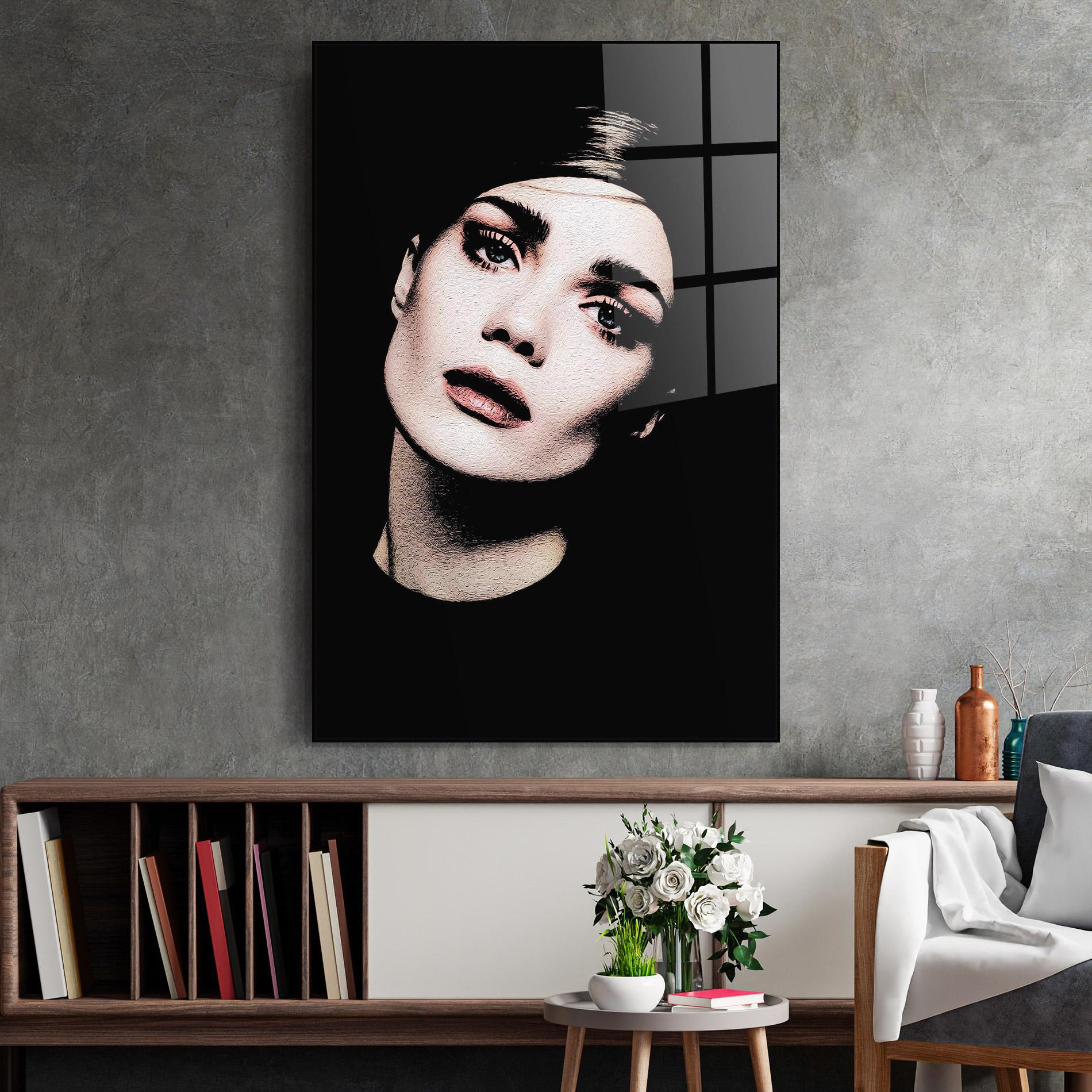 Tablou Sticla Blue Eyes Lady mockup 2