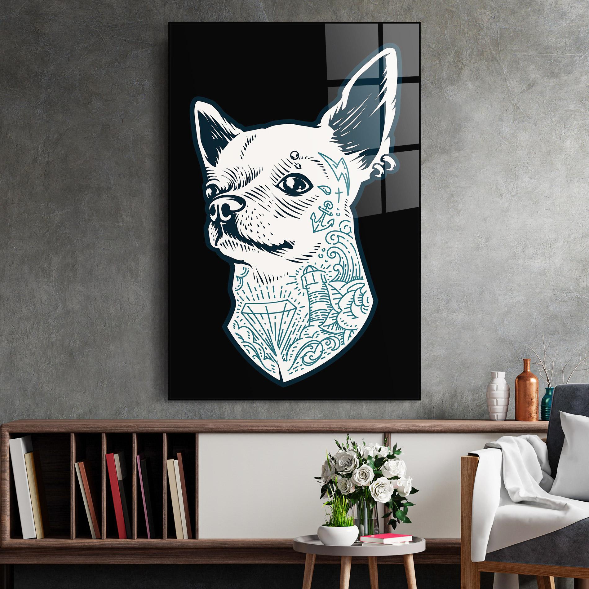 Tablou Sticla Chihuahua Tattoo mockup 2