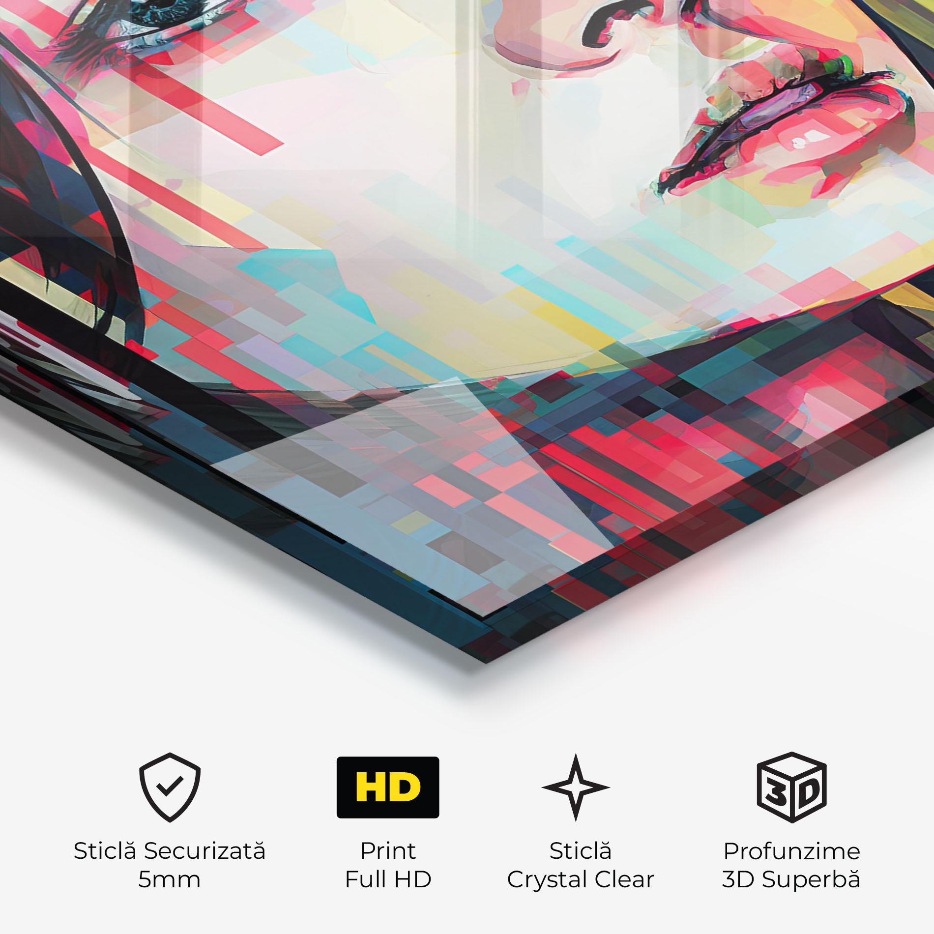 Tablou Sticla Colorful Glitchy Girl mockup 3