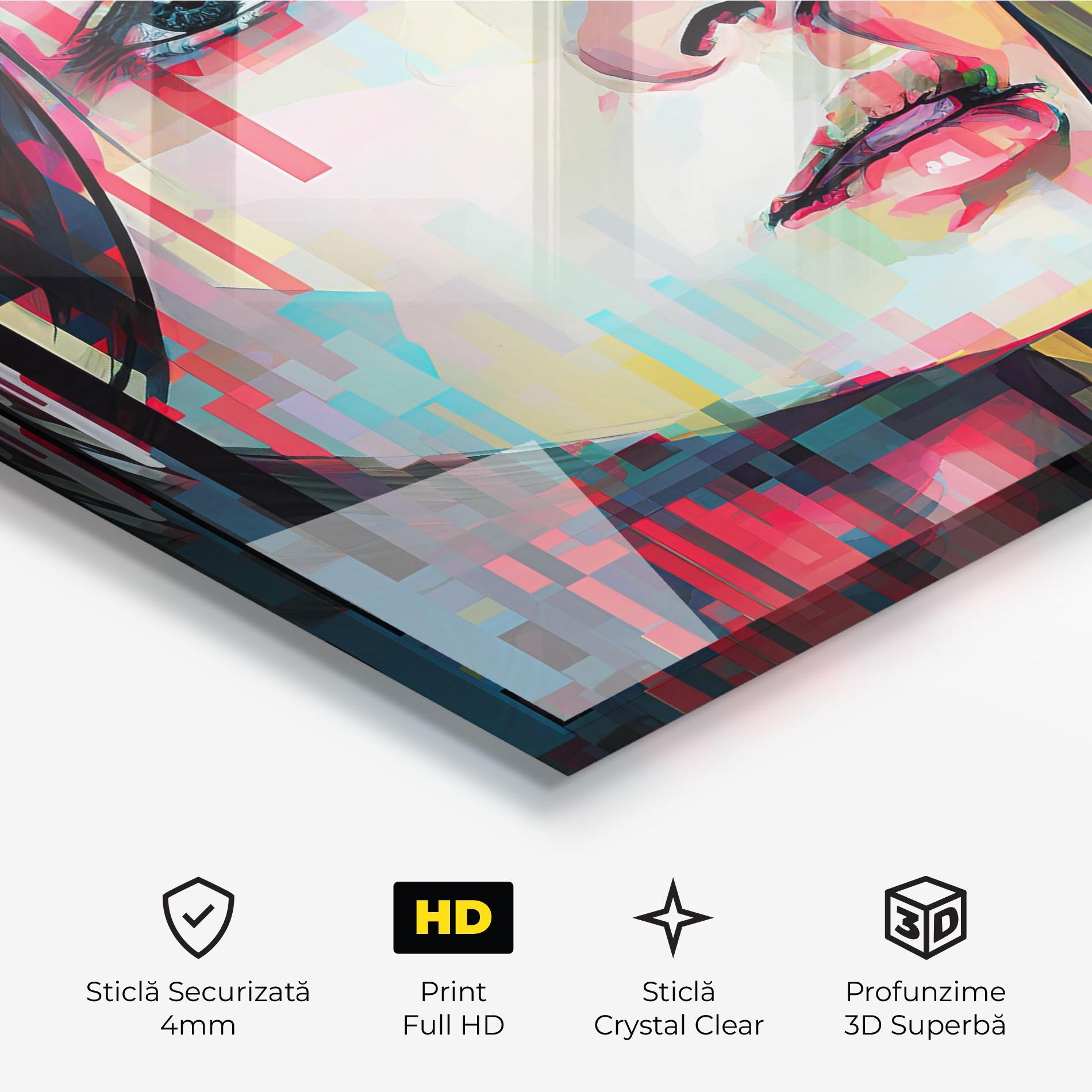 Tablou Sticla Colorful Glitchy Girl mockup 3