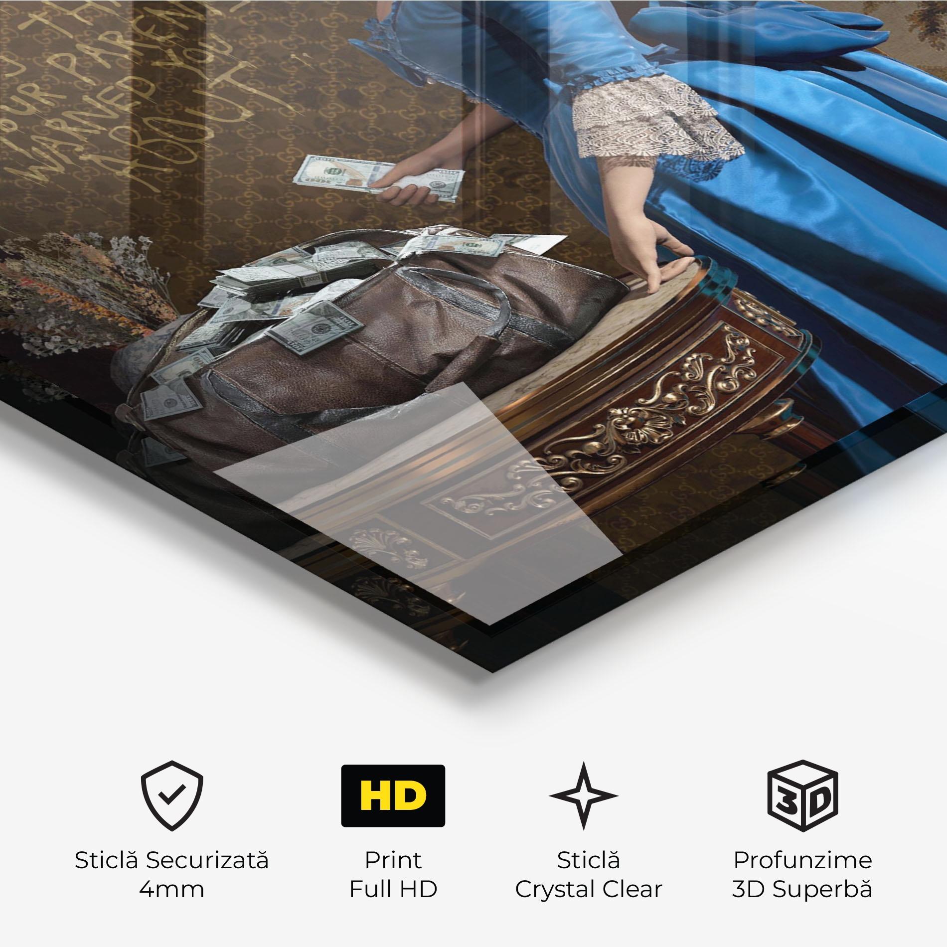 Tablou Sticla Vintage Money Heist mockup 3