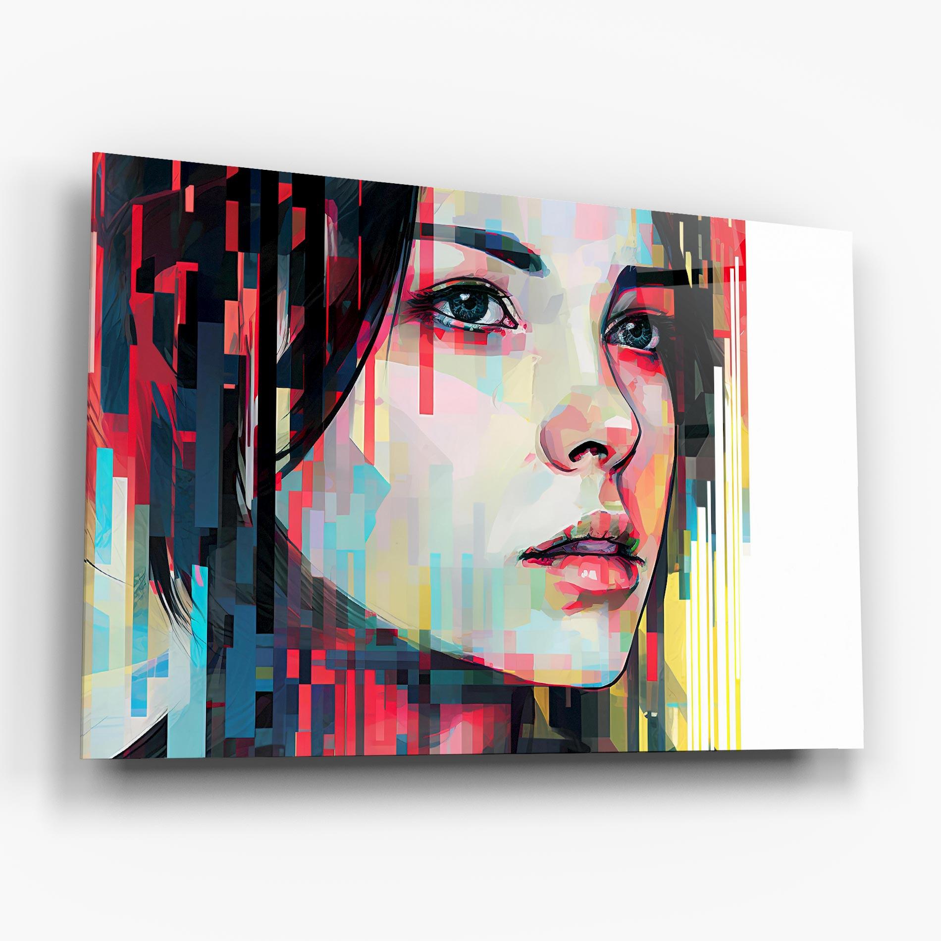 Tablou Sticla Colorful Glitchy Girl mockup 6